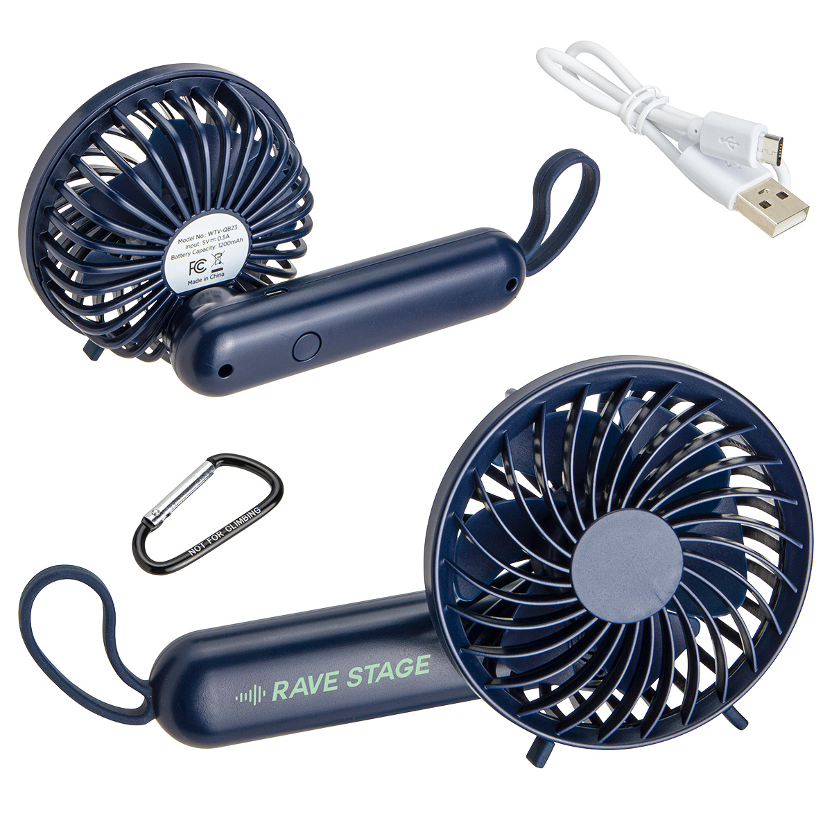 Quiet Breeze Rechargeable Hand Fan with Carabiner 26