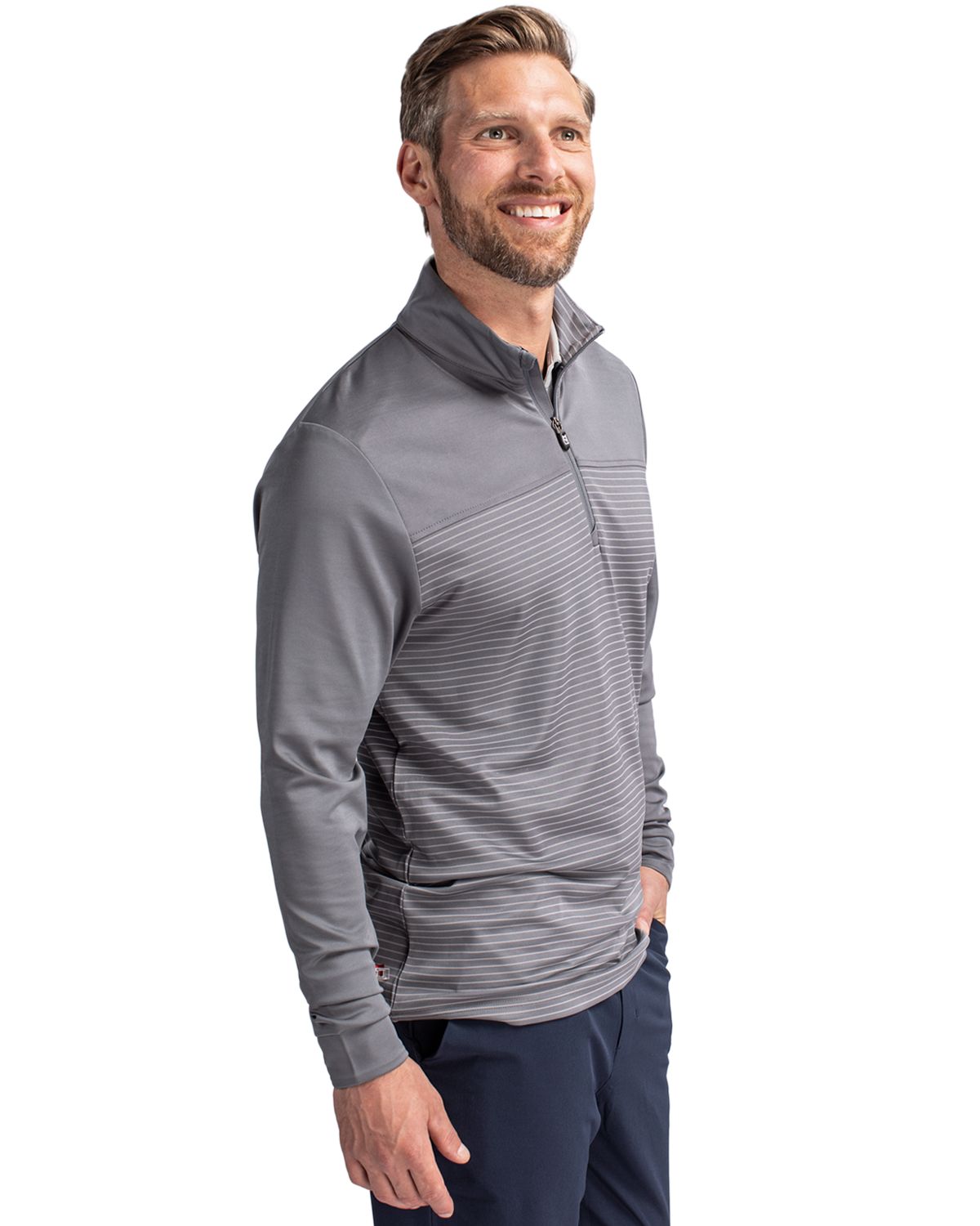 Cutter & Buck Traverse Recycled Smooth Stretch Mens Stripe Quarter Zip Pullover 31