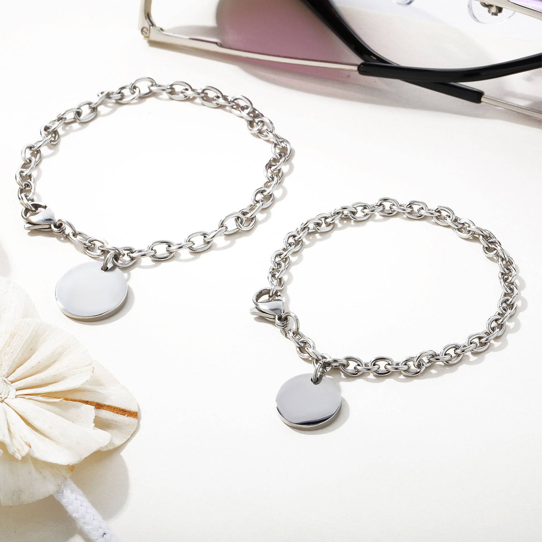 Round engraved titanium steel bracelet 4