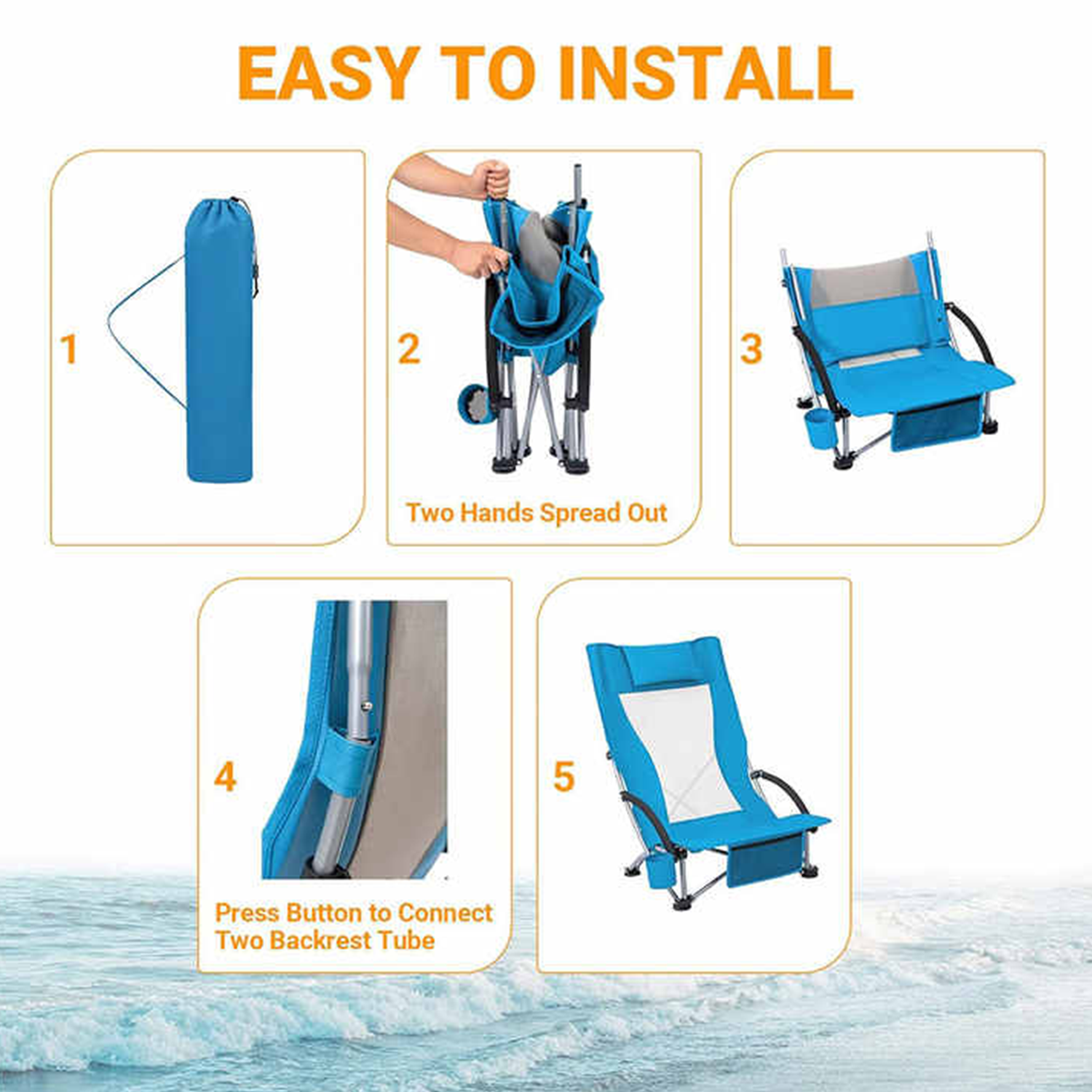 Aluminum Frame Adjustable Reclining Beach Chair 4