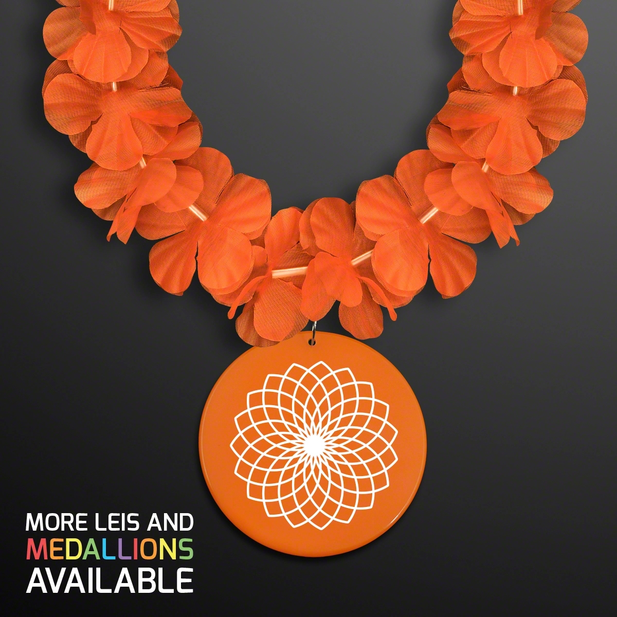 Orange Lei Necklace with Medallion (Non-Light Up) 2