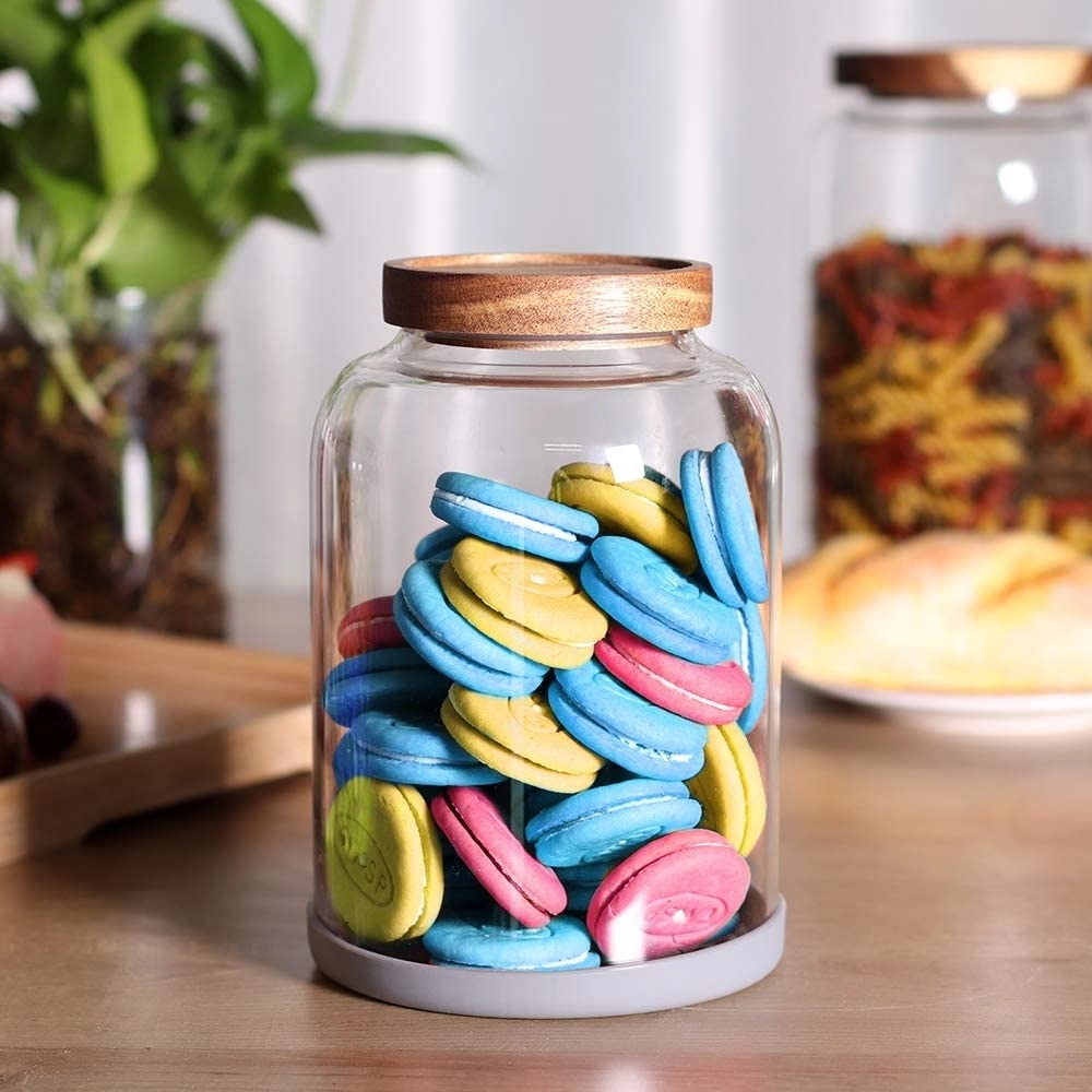 Thicken Glass Storage Jar Food Container With Wooden Lid 5