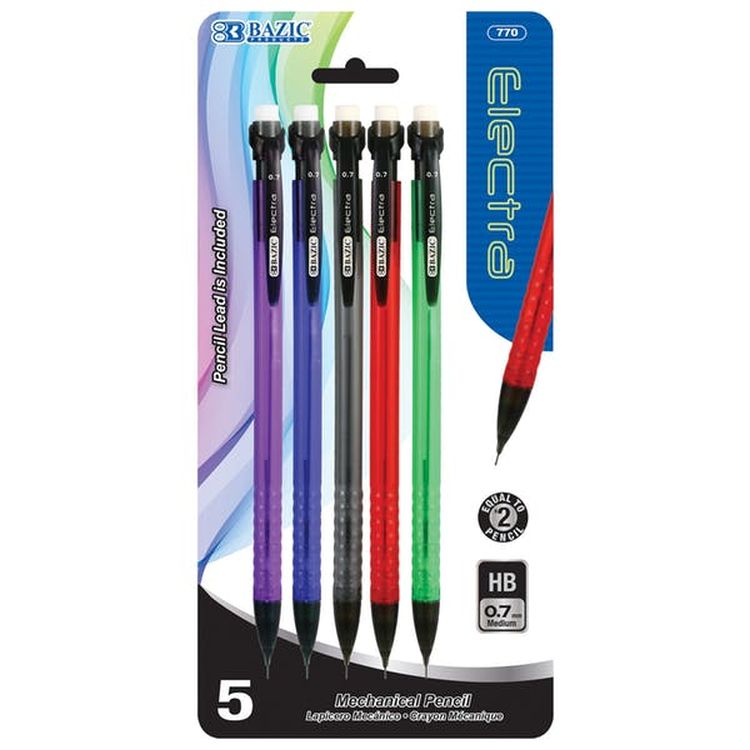 Mechanical Pencils - 5 Count Assorted Colors 0.7mm Lead 3