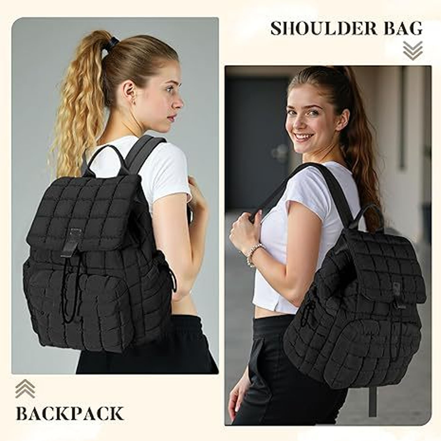 Lightweight Quilted Puffer Drawstring Oxford Backpack 5