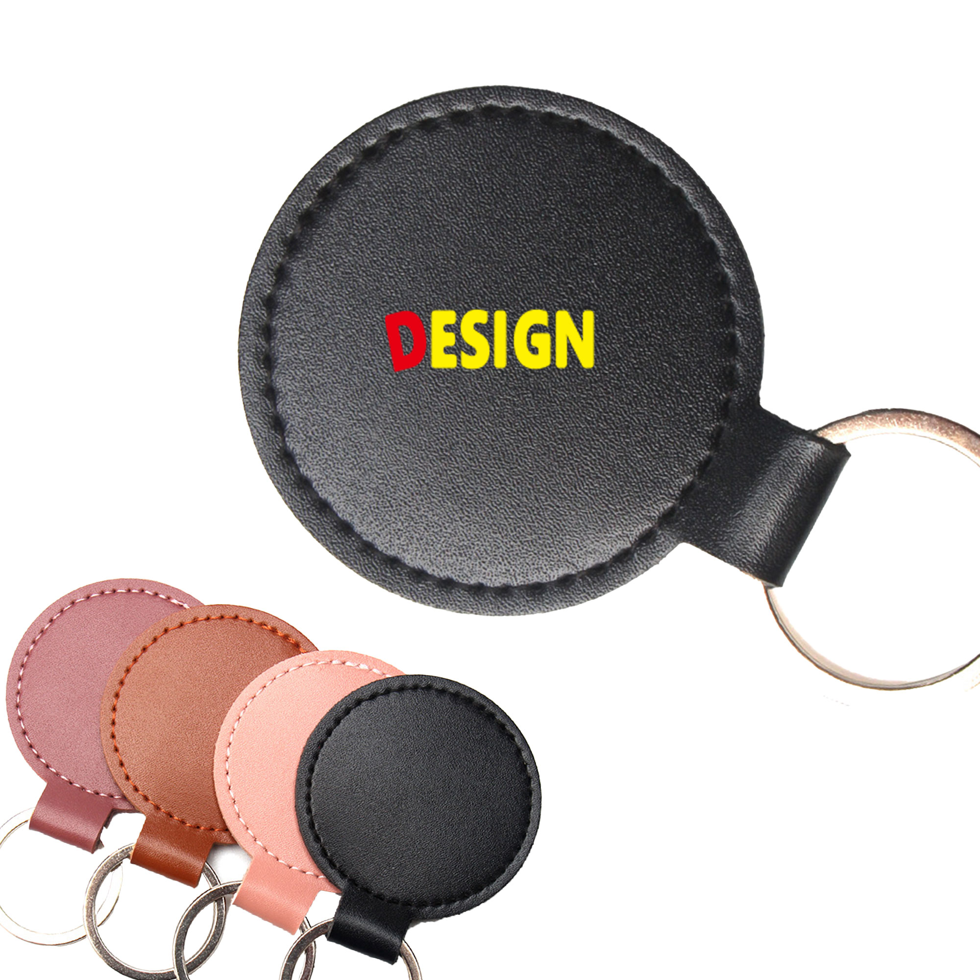 PU Leather Round Keychain 2