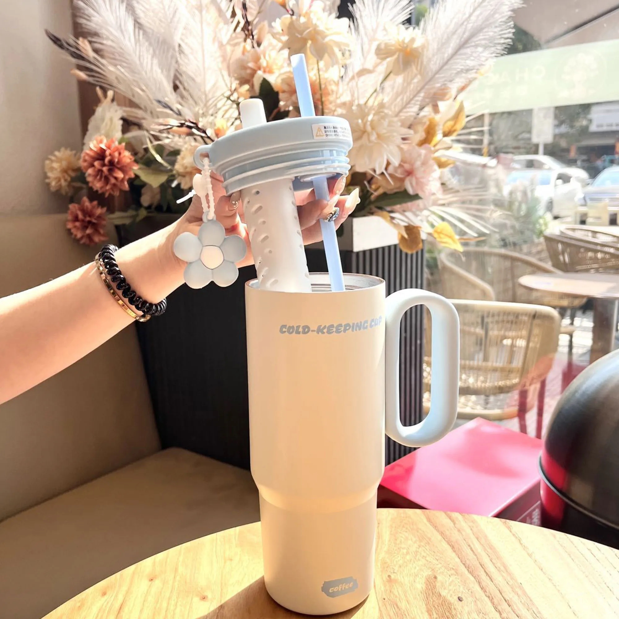Floral Insulated Tumbler With Straw Car Cup 3