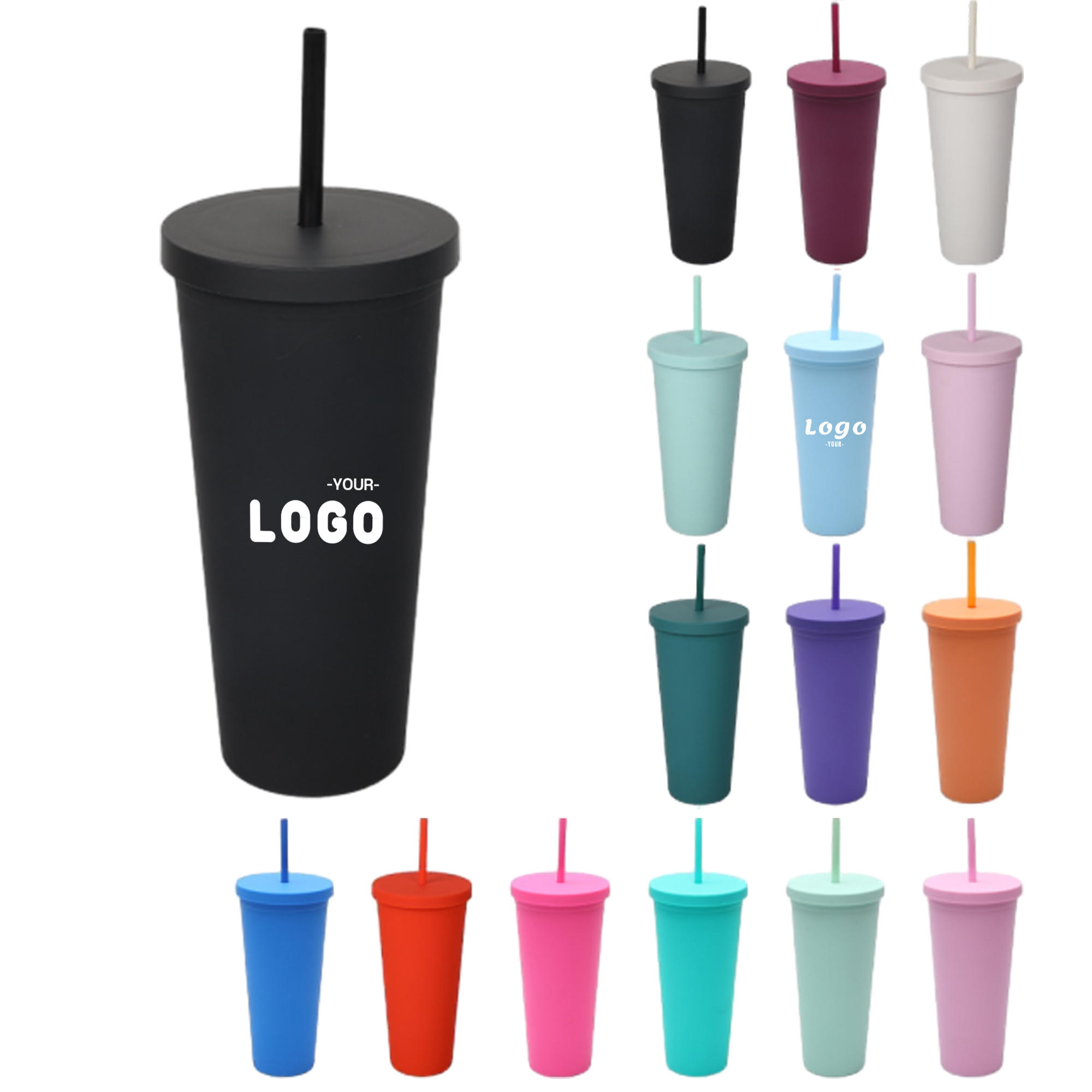 24oz Solid Color Plastic Straw Cup 2