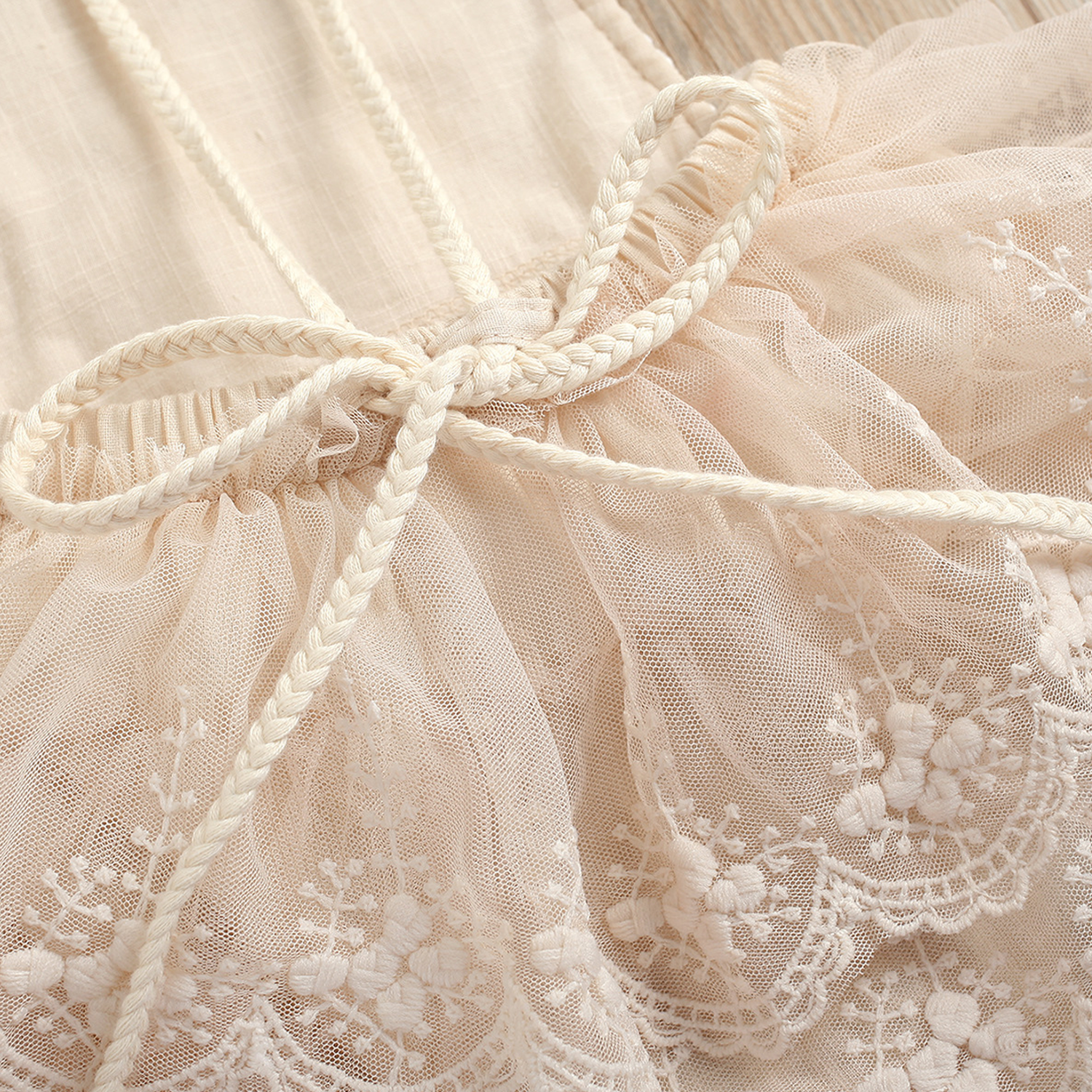 Baby Lace Lace-Edged Bodysuit with Lace-Up Mesh Design 3