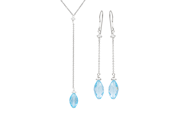 Antwerp Blue Topaz Briolette Earrings and Necklace Set 1