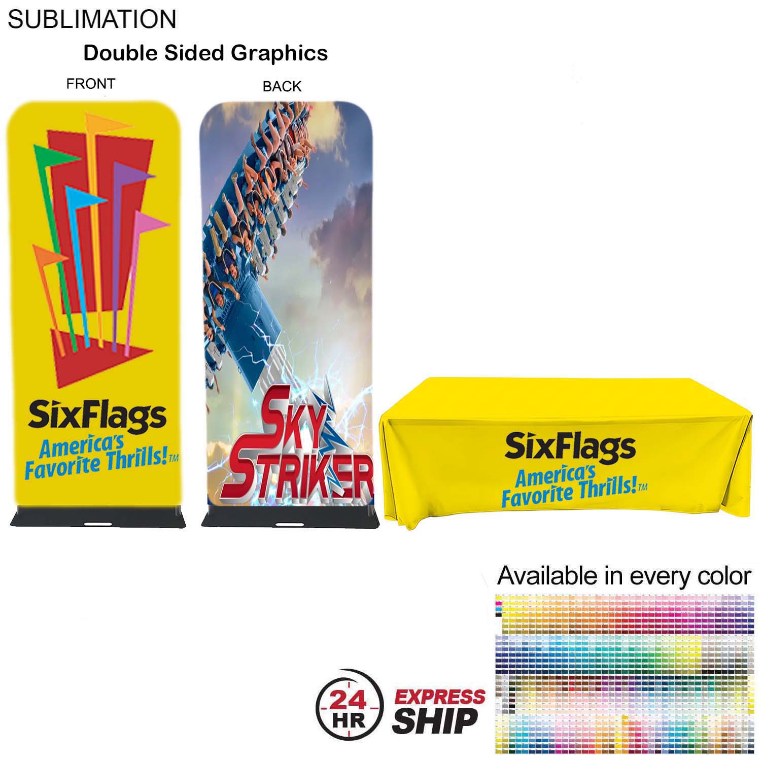 24Hr Express Ship - Event package, 3'W Fabric banner and Premium 6' tablecloth closed back 13