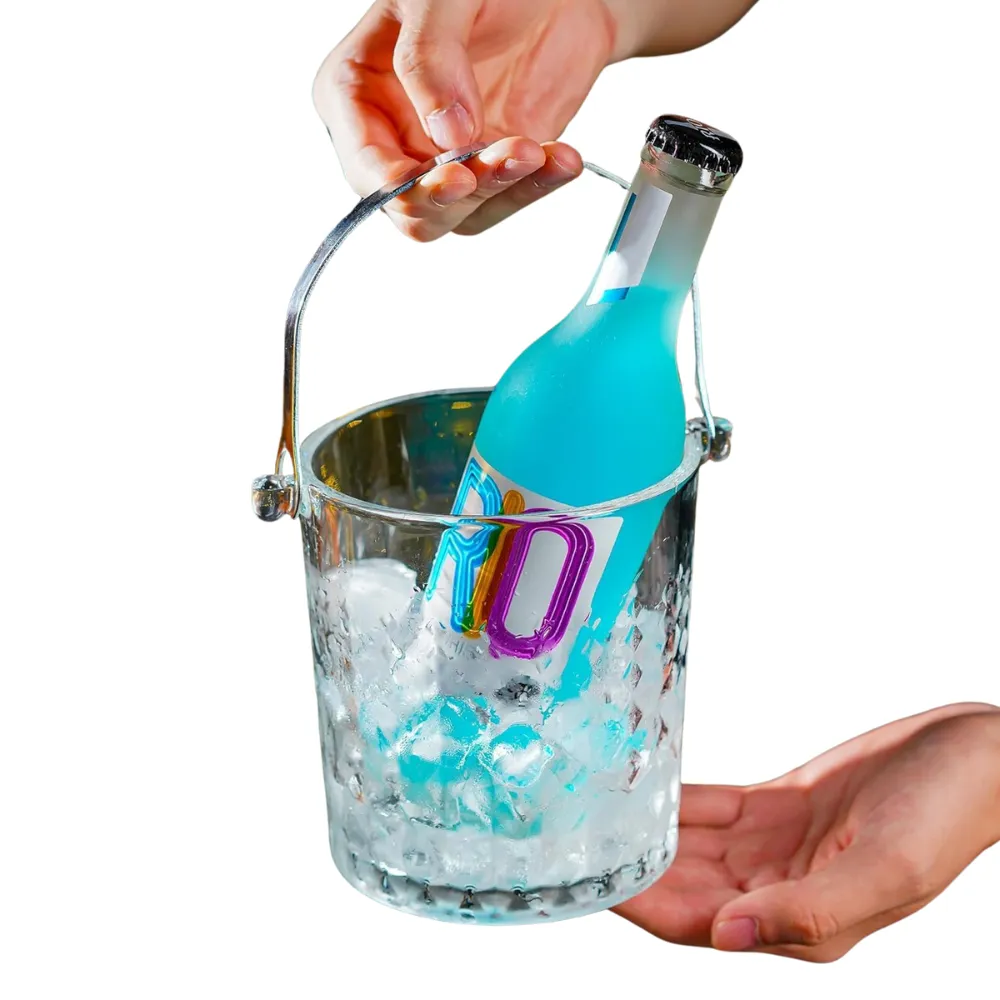 0.9L Mini Crystal Glass Ice Bucket with Handle and Tong 5