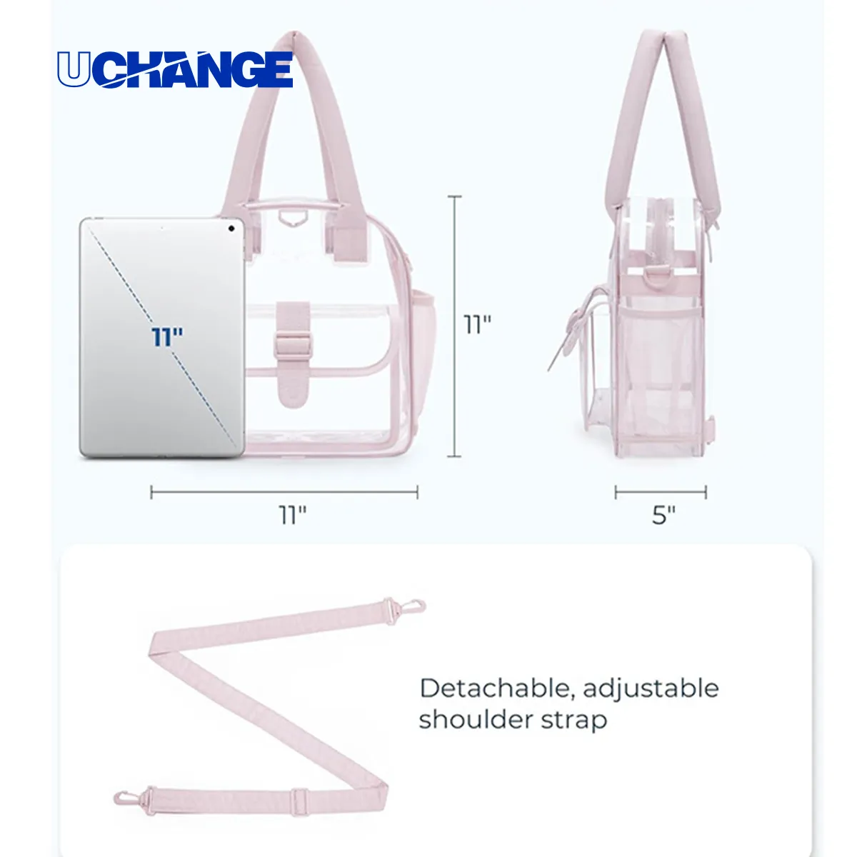 11" x 11" x 5" Clear Stadium Tote With Shoulder Strap 5