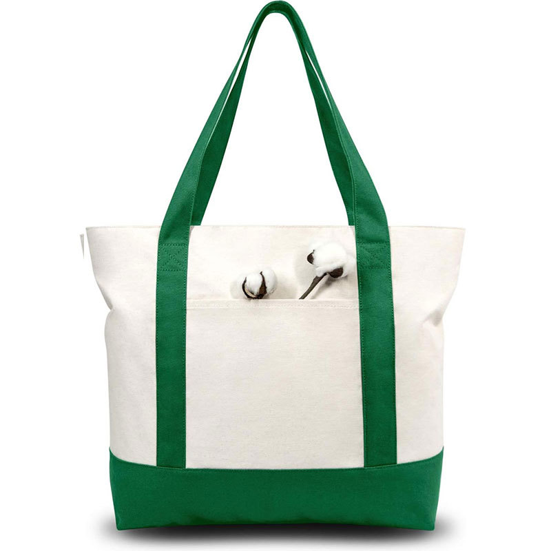 12 oz Cotton Canvas Zipper Boat Tote Bag W/ Front Pocket 5