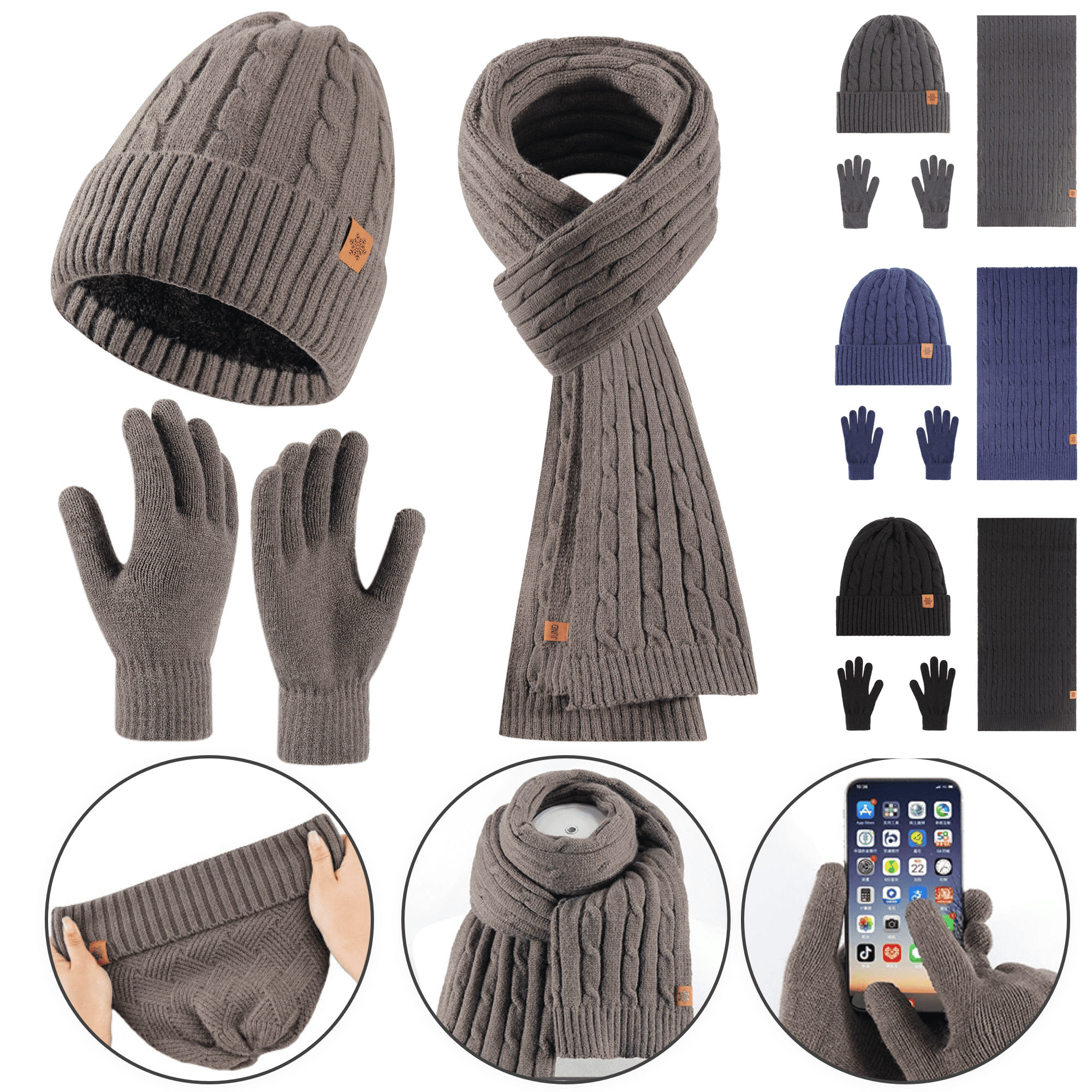 Cable Knit Warm Acrylic Winter 3-Piece Accessories Set 1