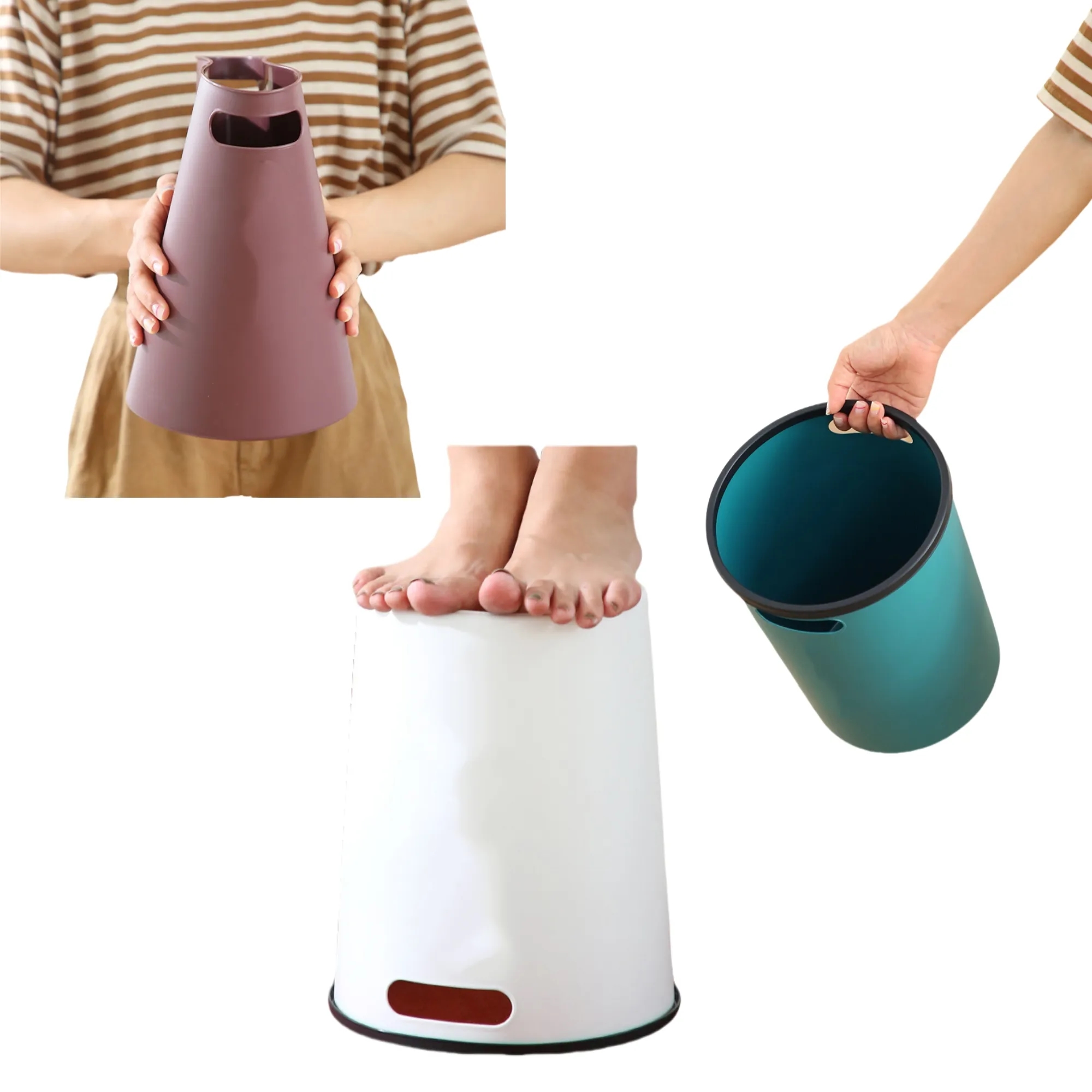 Round Trash Can With Handles And Press Ring 7