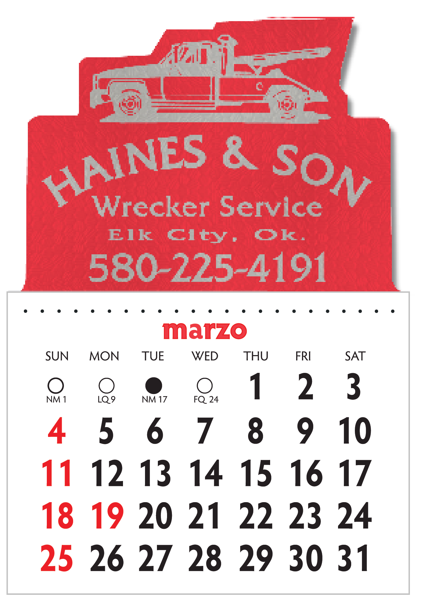 Designer Shaped Kwik-Stik 6 Mil Smooth Vinyl Spanish Calendar w/ Tow Truck Top 3
