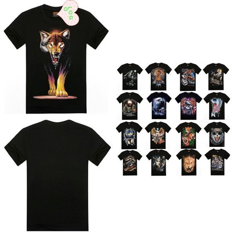 Black Cotton 3D Animal Pattern T-Shirt 1