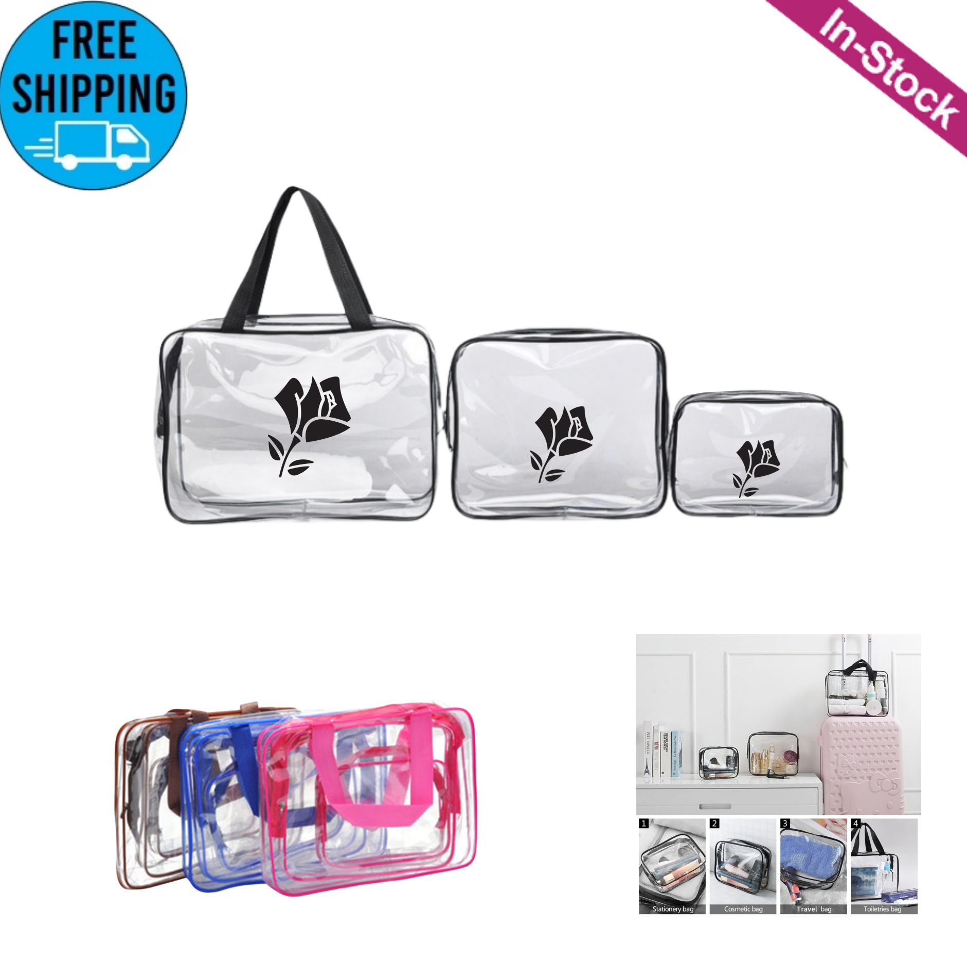 3PCS Transparent PVC Toiletry Bag 8