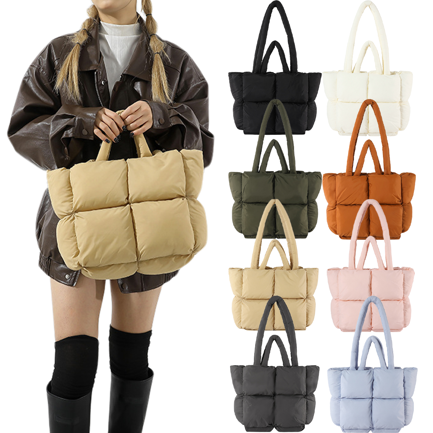 Nylon Puffy Large Capacity Shoulder Tote Bag 8