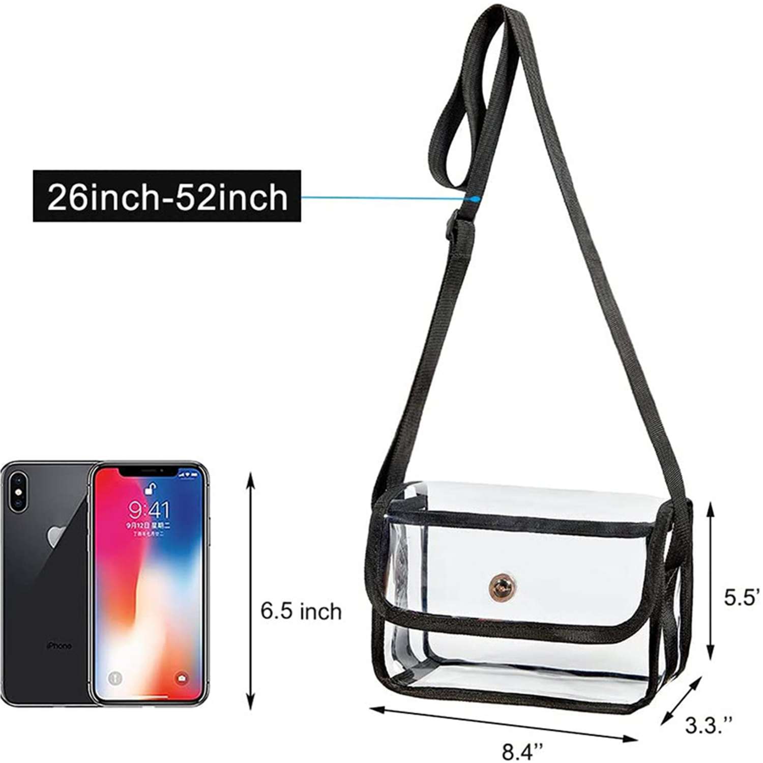 Clear PVC Messenger Bag Crossbody Stadium Approved Purse 3