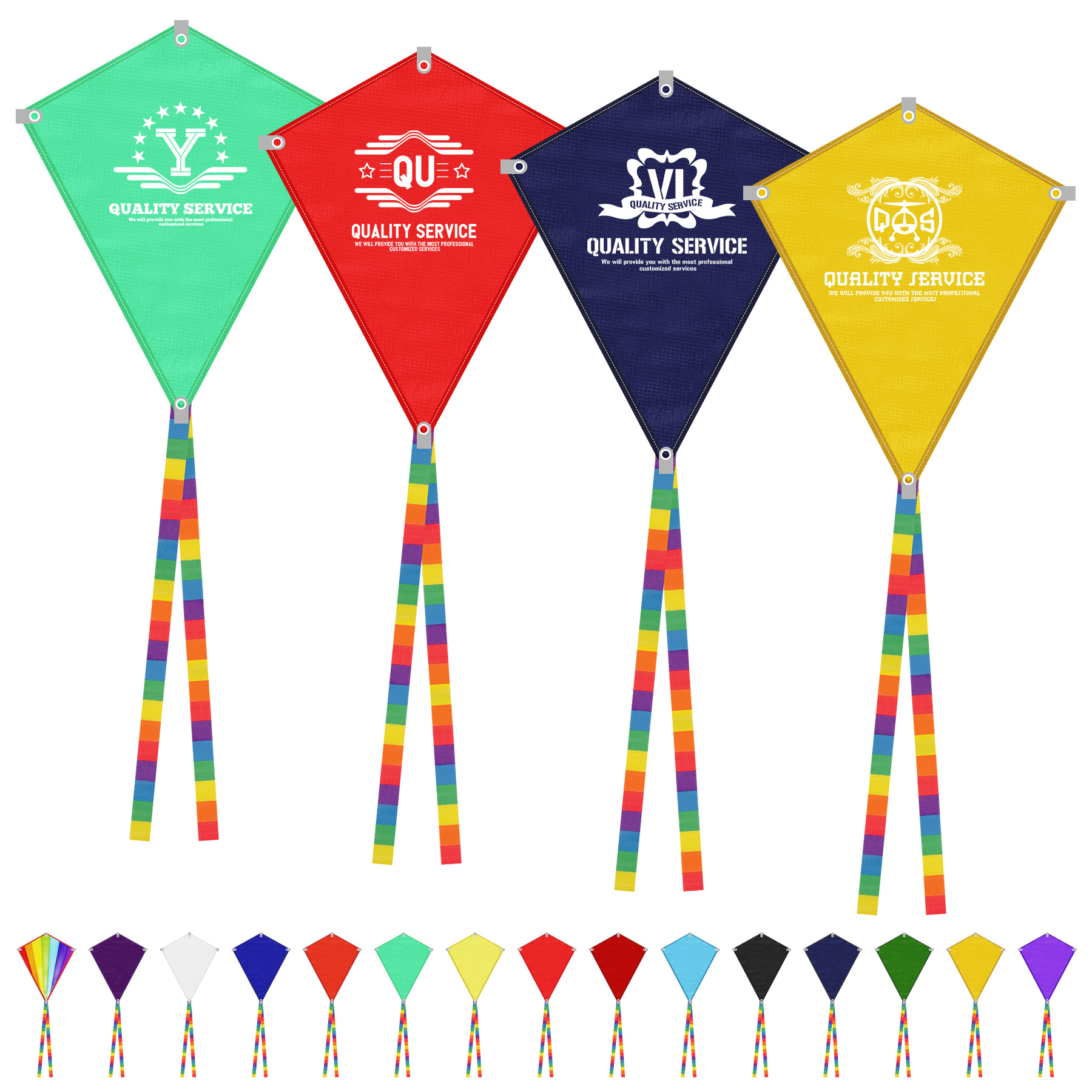 Full Color Polyester Diamond Kite Toy With String Set 4