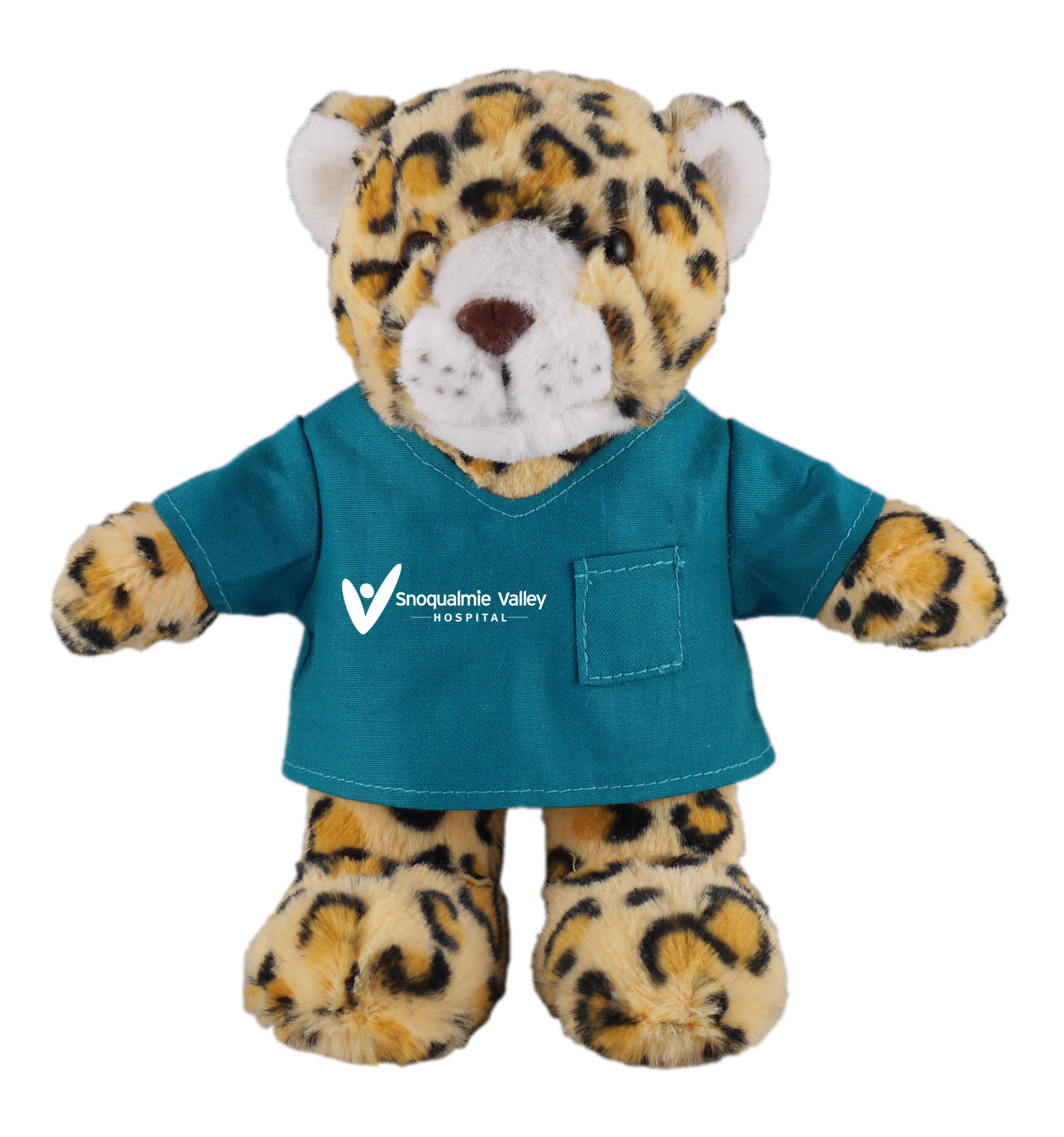 Soft Plush Stuffed Leopard in scrub shirt 3