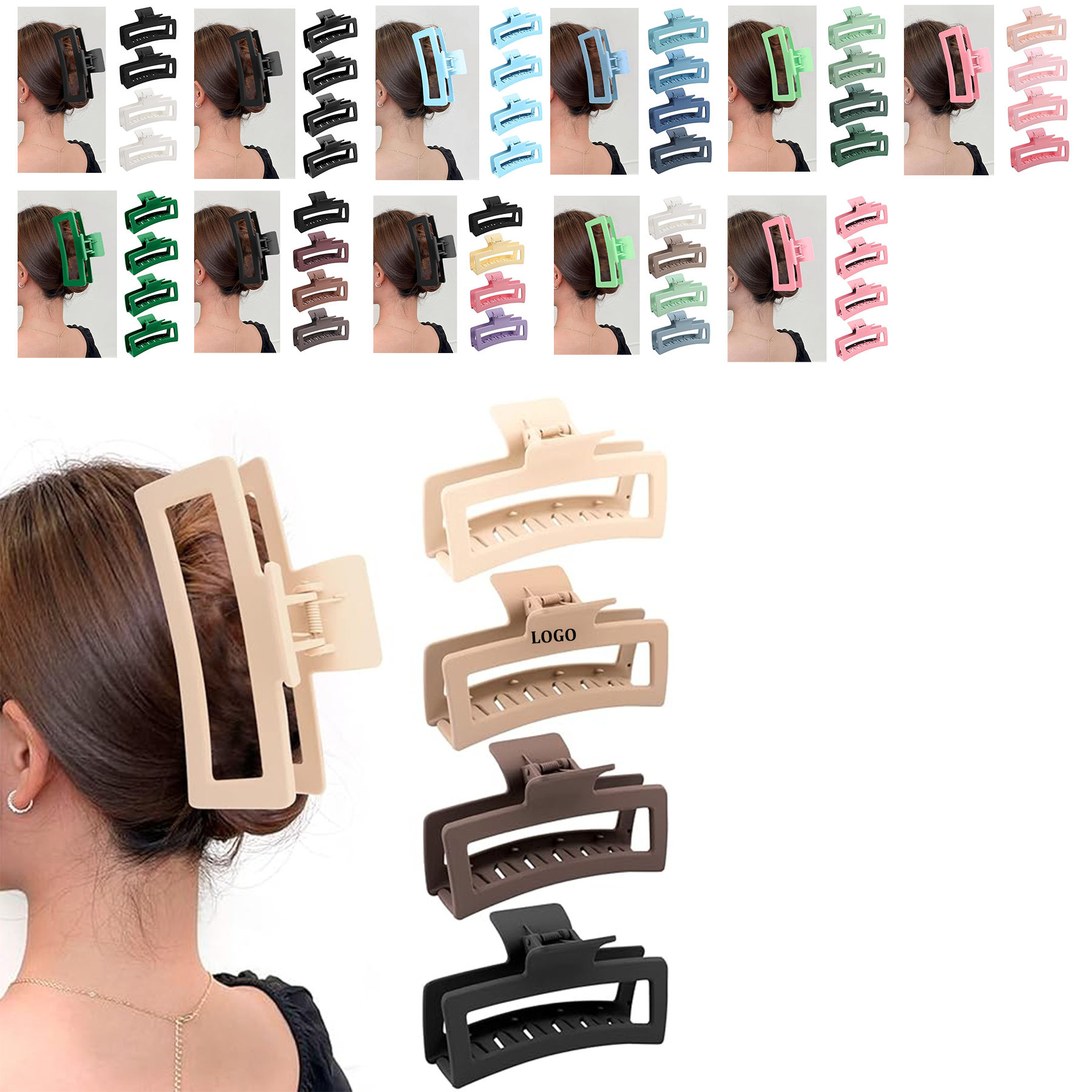 Oversized Matte Non slip Rectangle Hair Clips 2