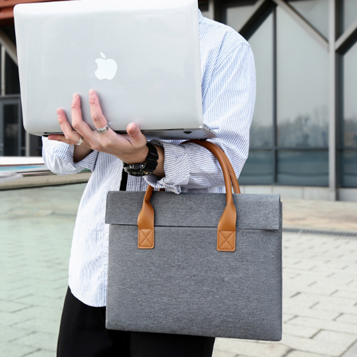 14" Business Laptop Handbag with PU Leather Handles 1