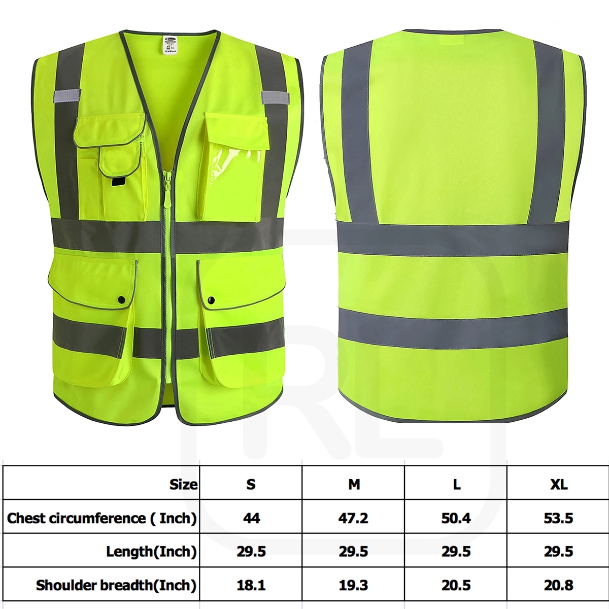 9 Pockets High Visibility Zipper Front Safety Vest 3