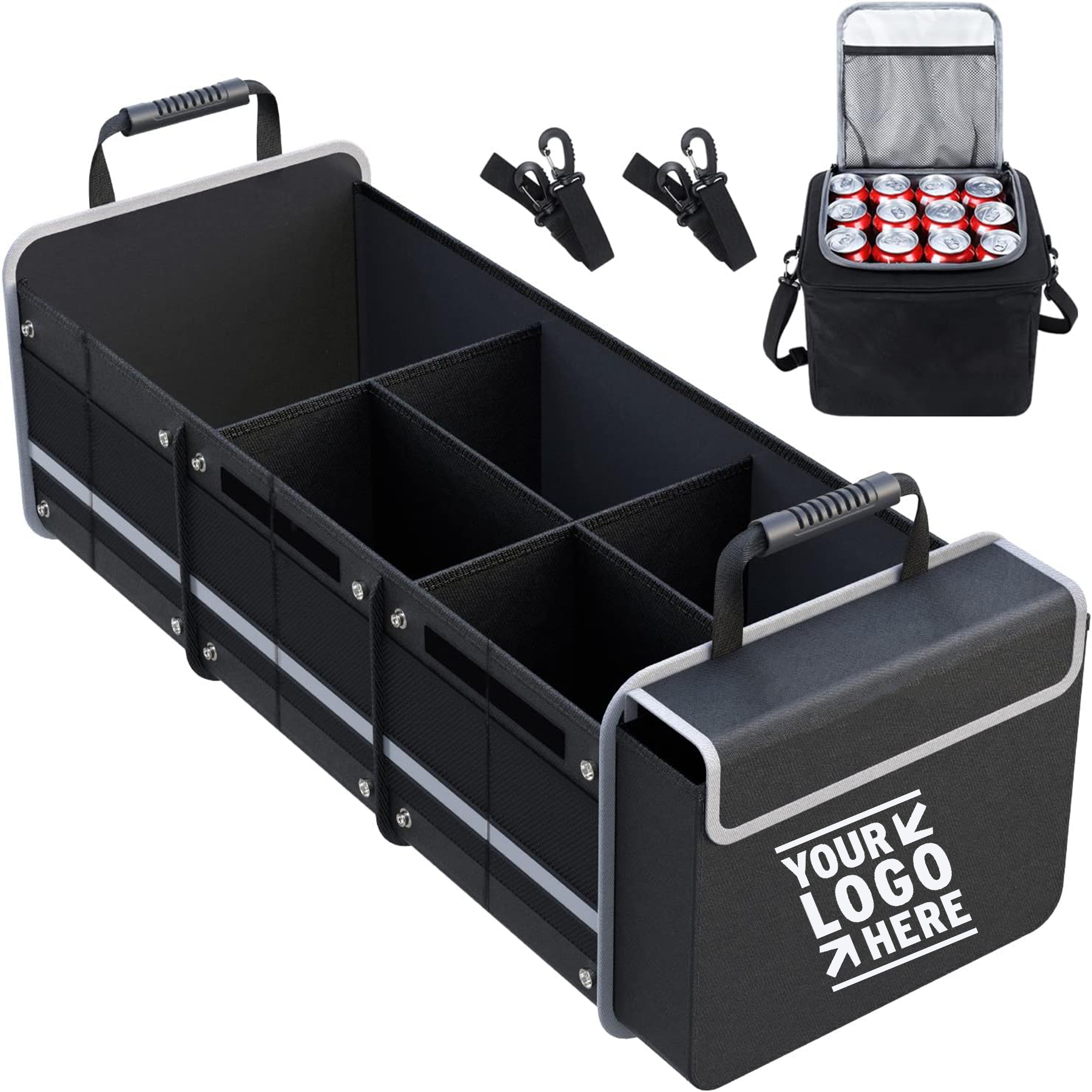Foldable Waterproof Trunk Organizer with Insulated Cooler Bag Adjustable Securing Straps 2