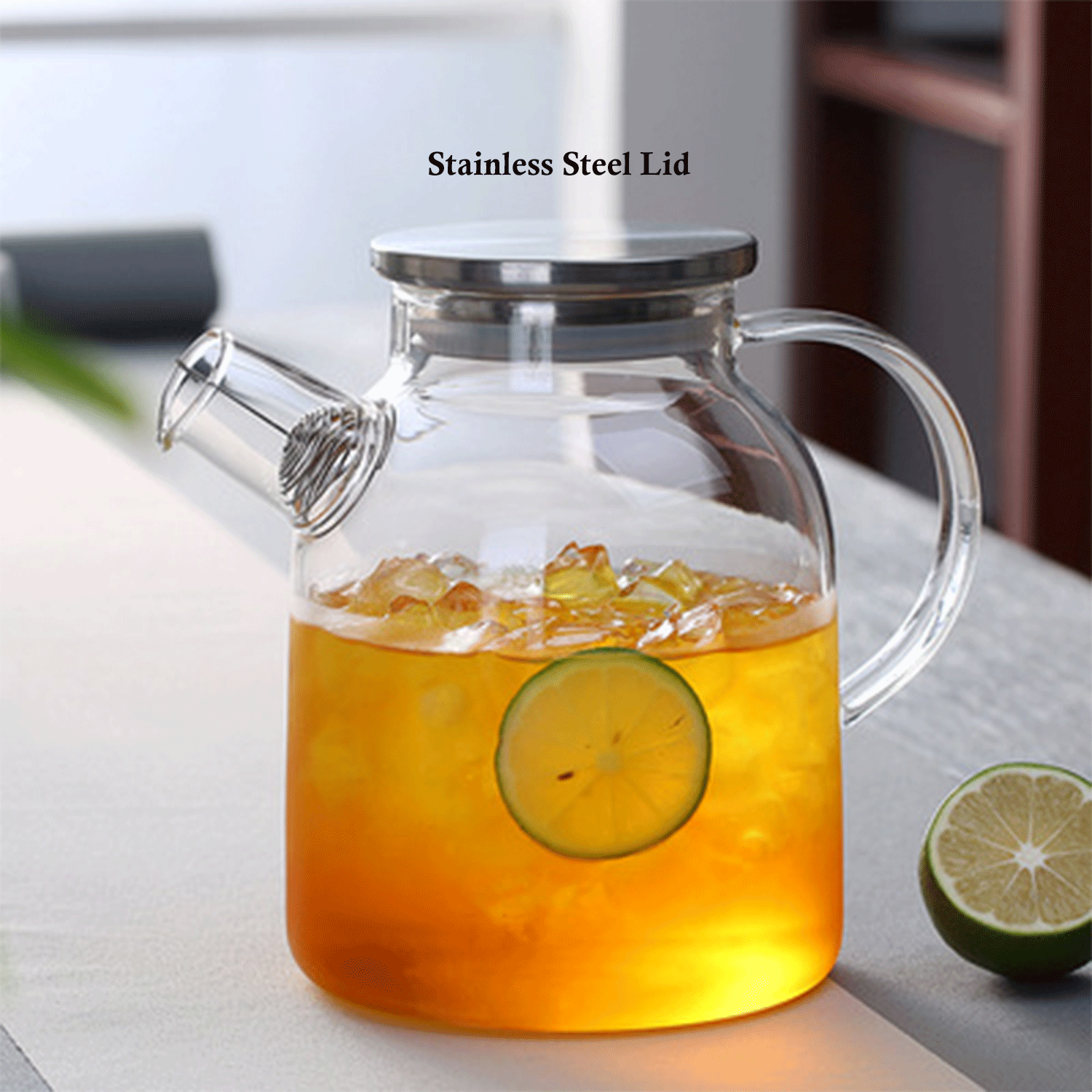 Stovetop Safe Glass Teapot Kettle w/ Bamboo Lid 8