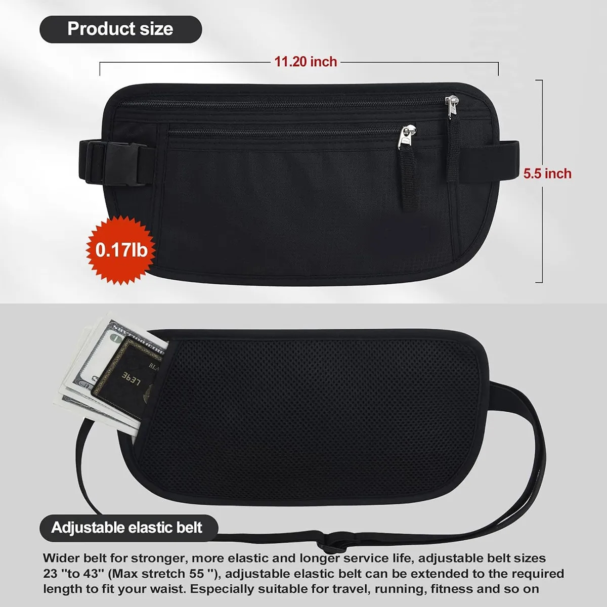 Slim Travel RFID Blocking Money Belt Conceal Waist Wallet 5