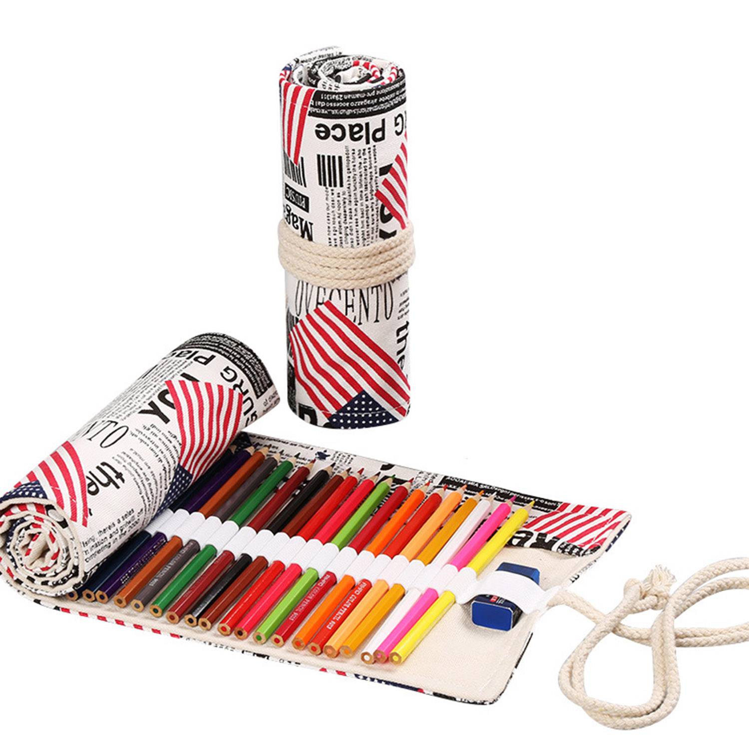 Canvas Colored Pencil Case Roll Storage Bag 5