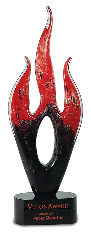 15.75" Red/Black Flame Art Glass On Black Base 2