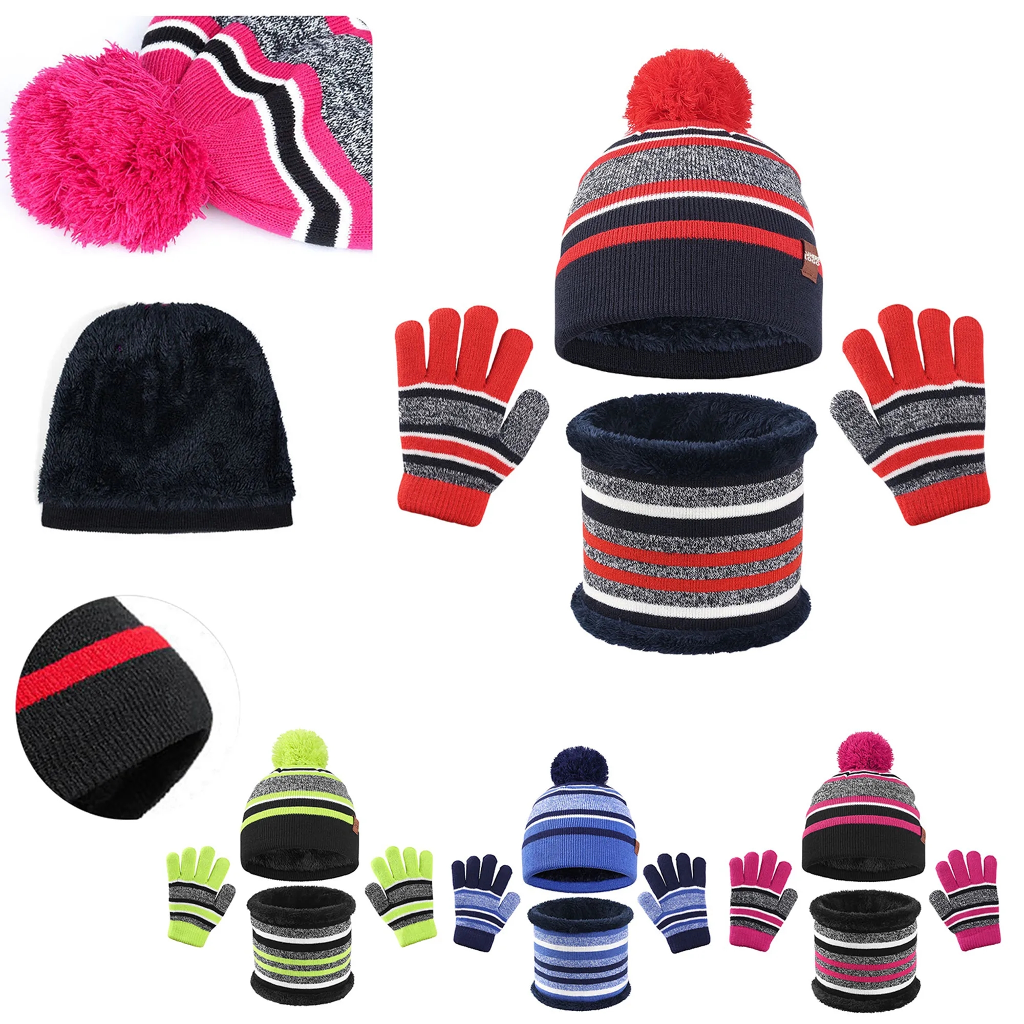 Kids' Knitted Gloves Hat & Scarf 3-Piece Set 3