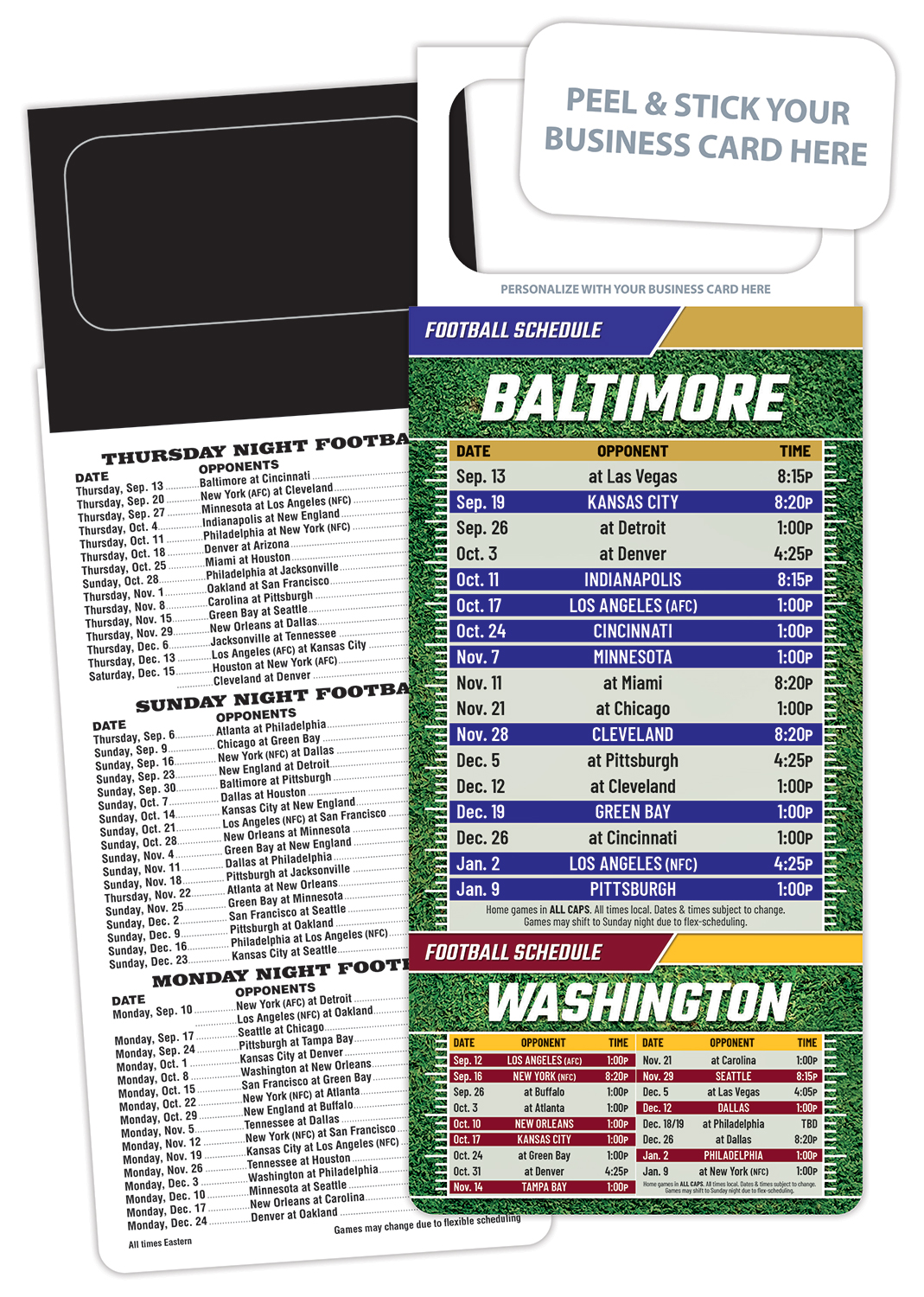 Pro Football Schedule Magnet - Peel and Stick Business Card (3.5x9)