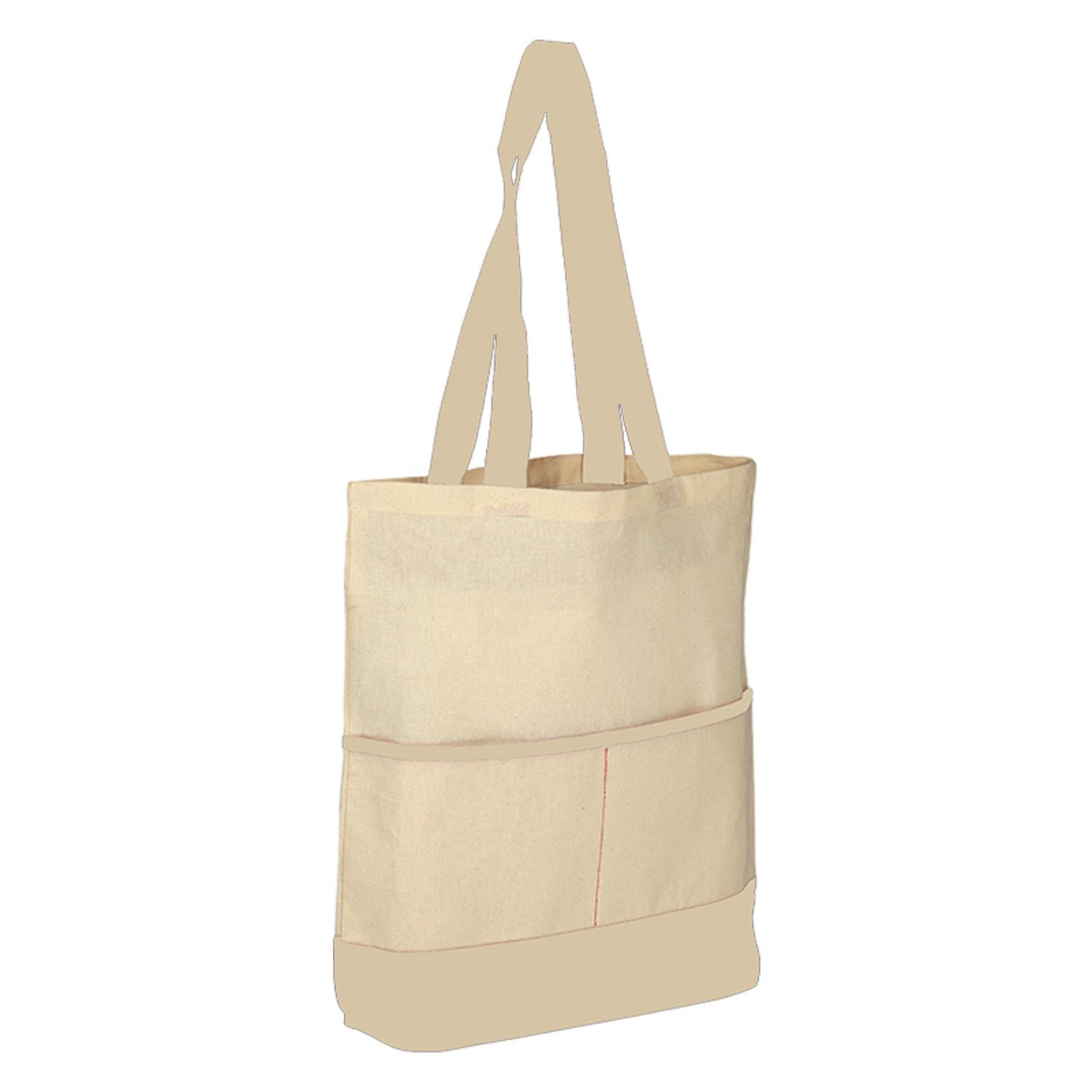 100% Cotton Canvas Sheeting Color Accent Tote Bag w/ Pocket USA Decorated (14.5" x 17")