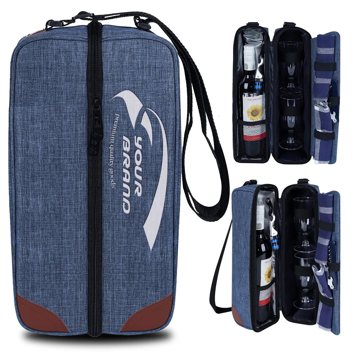 Wine Tote Bag with Cooler Compartment & Picnic Set 4