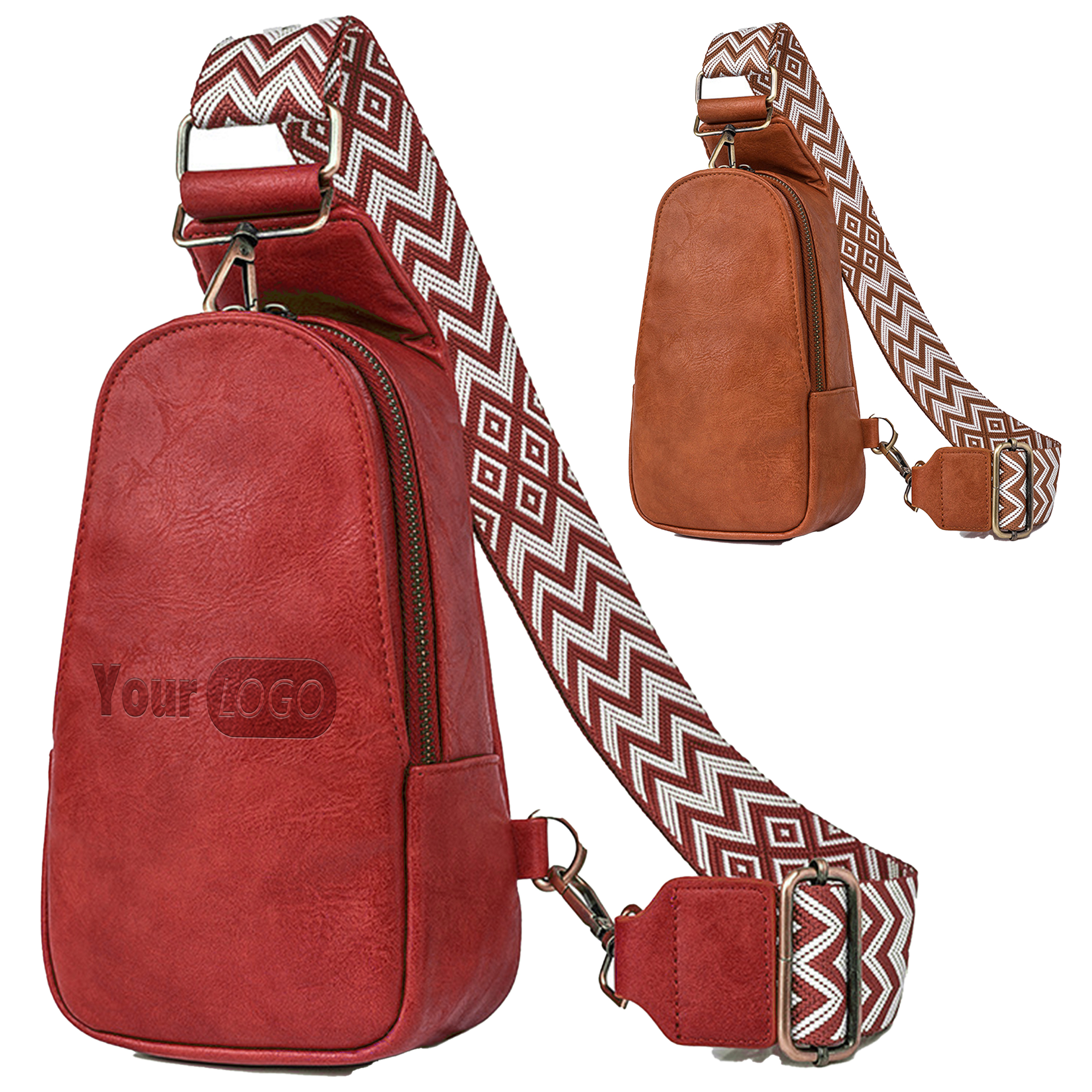 Pu Trendy Faux Leather Crossbody Bag With Geometric Strap 2