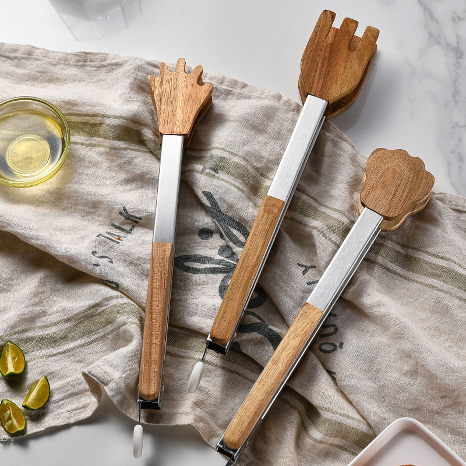 Acacia Wood Kitchen Food Tongs 10