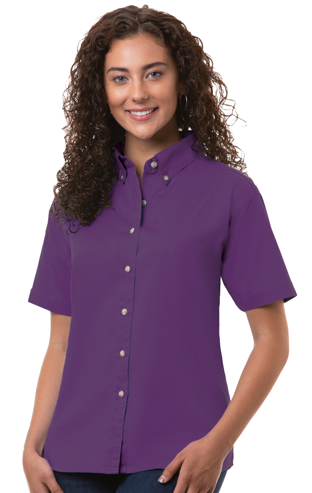 Ladies' Short-Sleeve 100% Cotton Twill Shirt 21