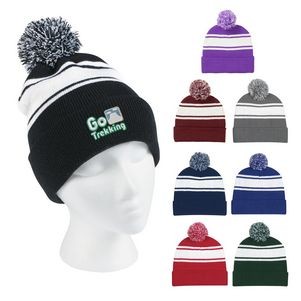 Two Tone Knit Pom Cuff Beanie 1