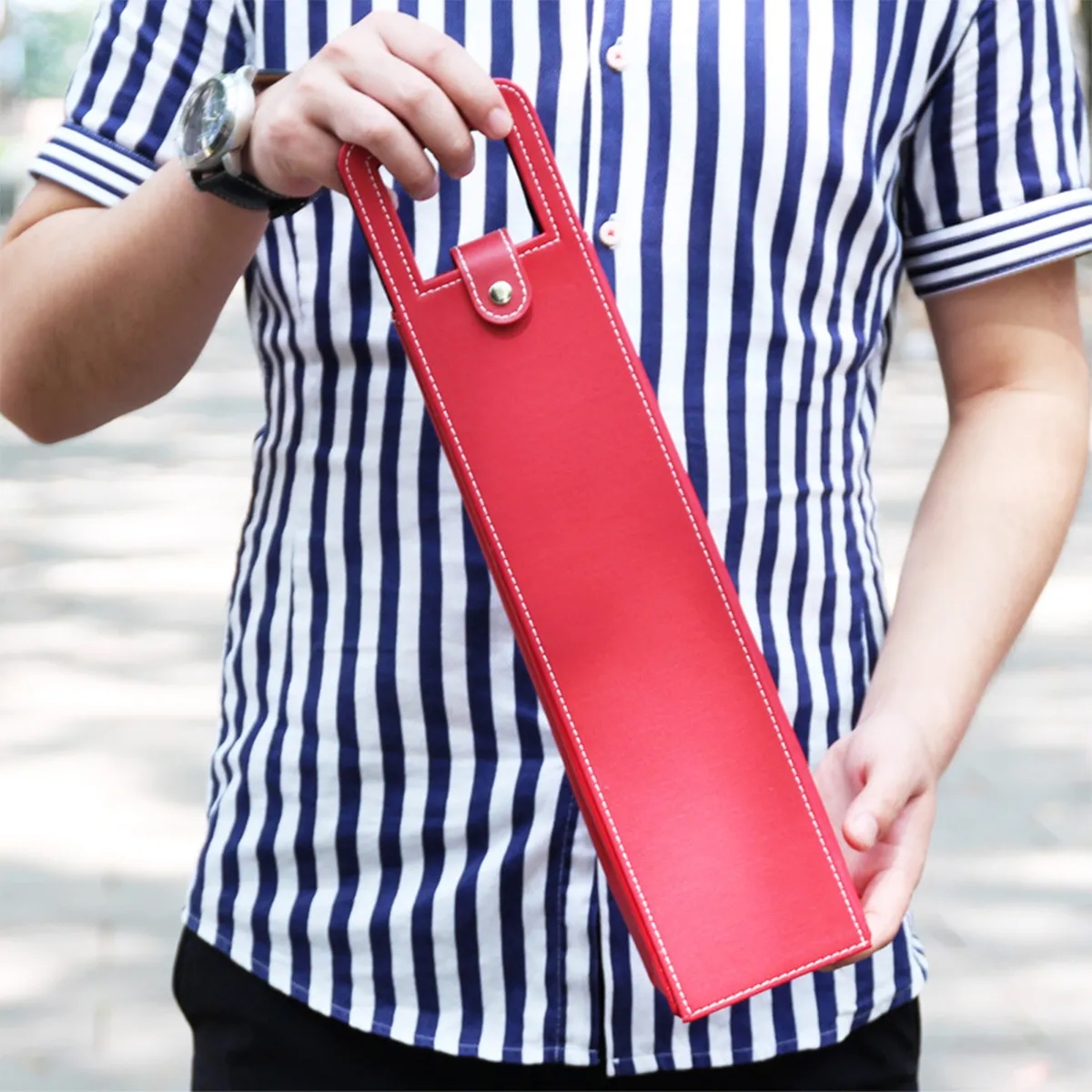Single Bottle Premium Leather Reusable Wine Bag with Handle 4