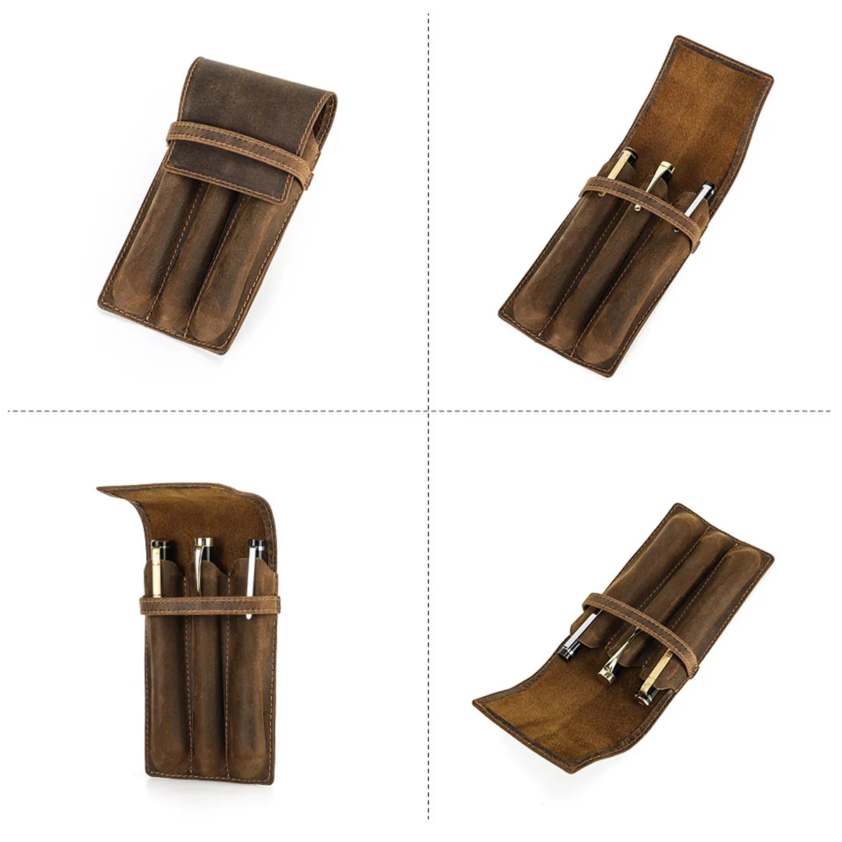 Genuine Leather Pen Case with Alloy Snap Buttom 7