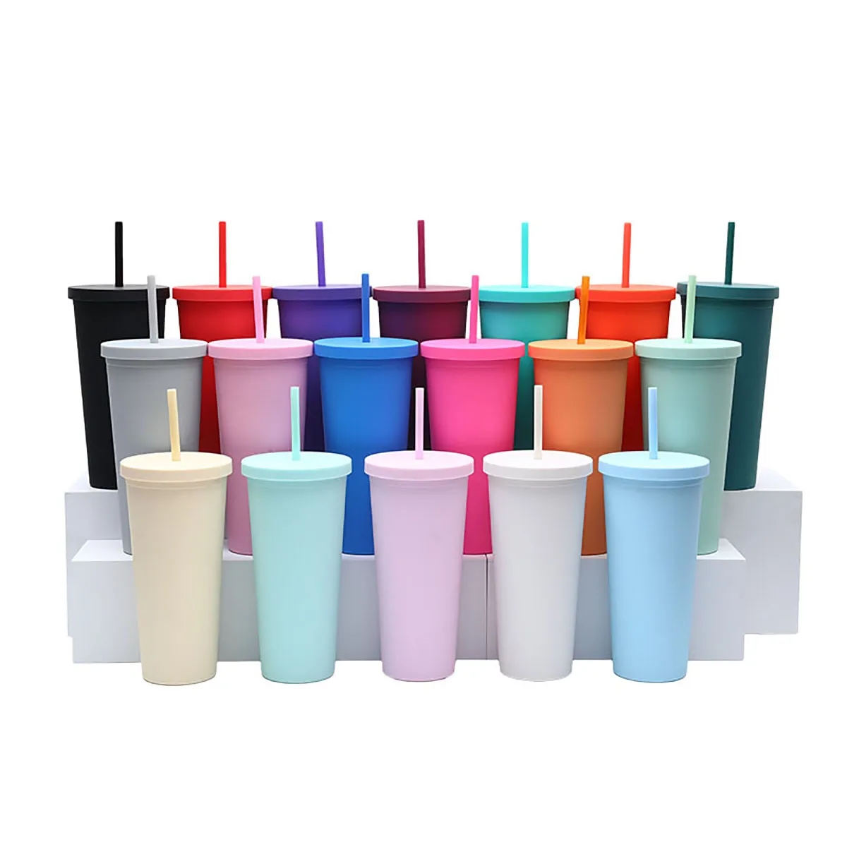 24Oz Straw Coffee Cup With Lid Simple Portable Tumbler 4