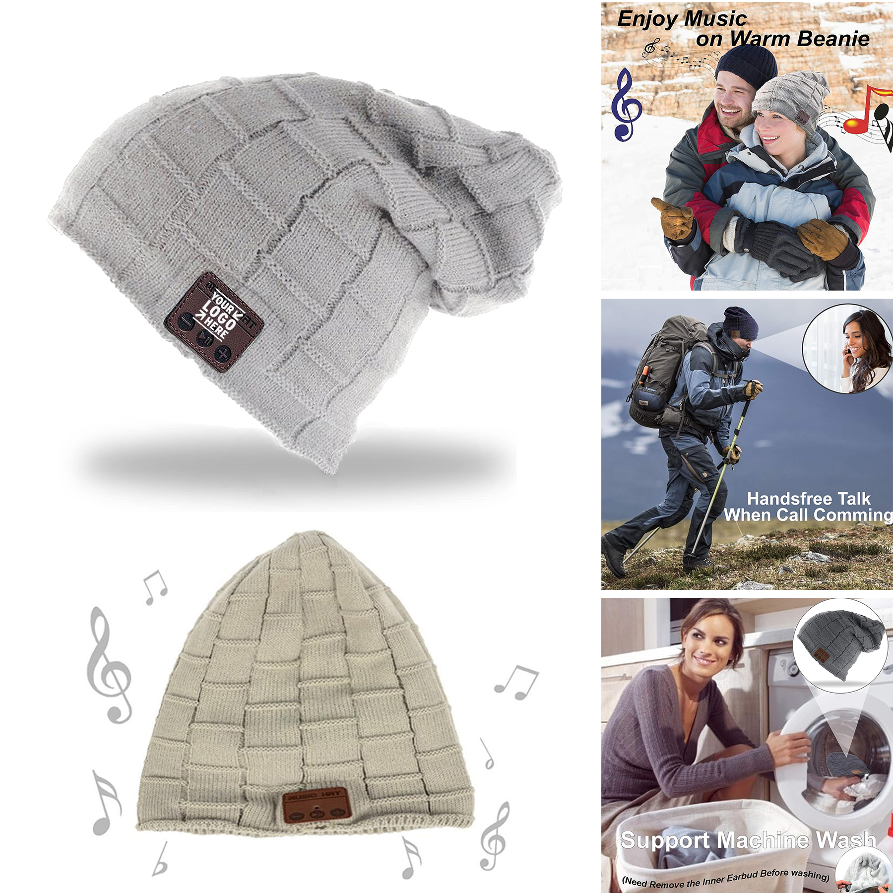 Women Girl Upgrade Pompom Musical Headphone Stereo Speaker Wireless Beanie Music Hat 