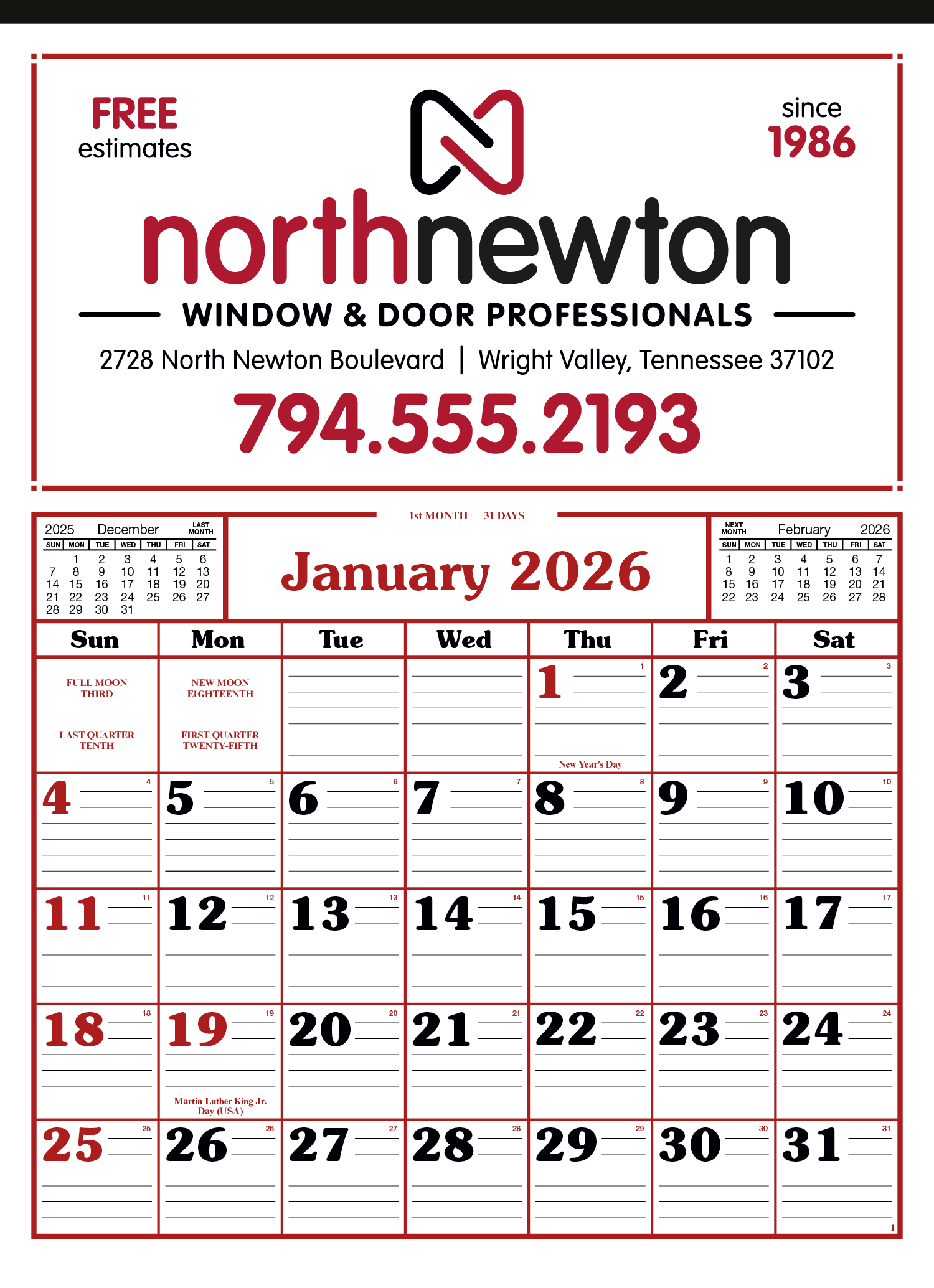 Skinner & Kennedy® Commercial 12-Sheet Calendar 6