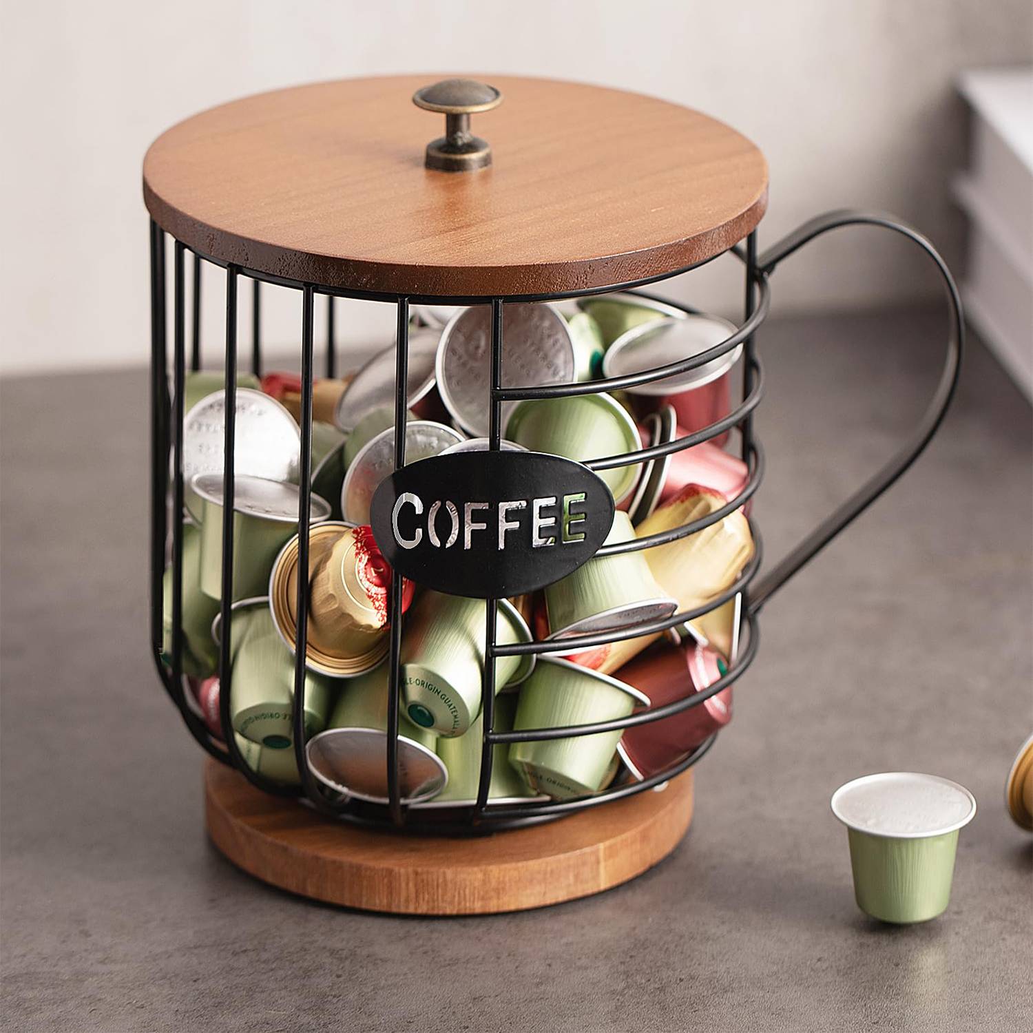 Coffee Pod Holder W/ Wooden Lid 2