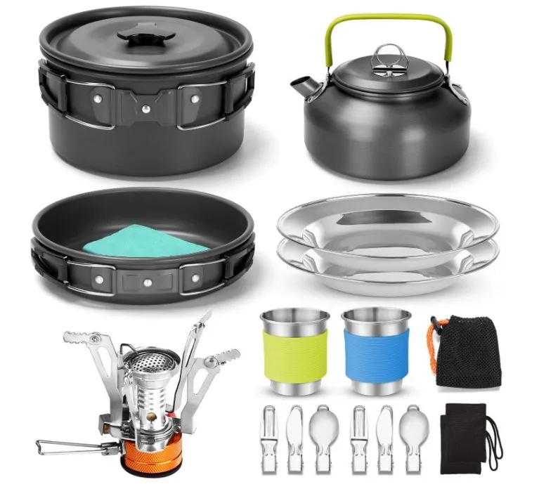 15pcs Camping Cookware Mess Kit 9