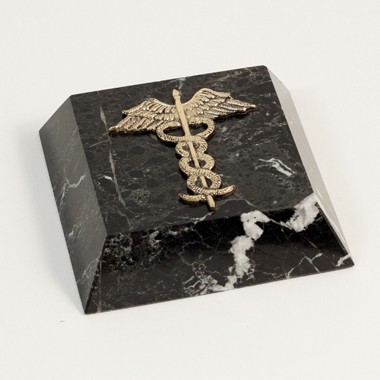 Black Marble Paperweight with Brass Medical Symbol